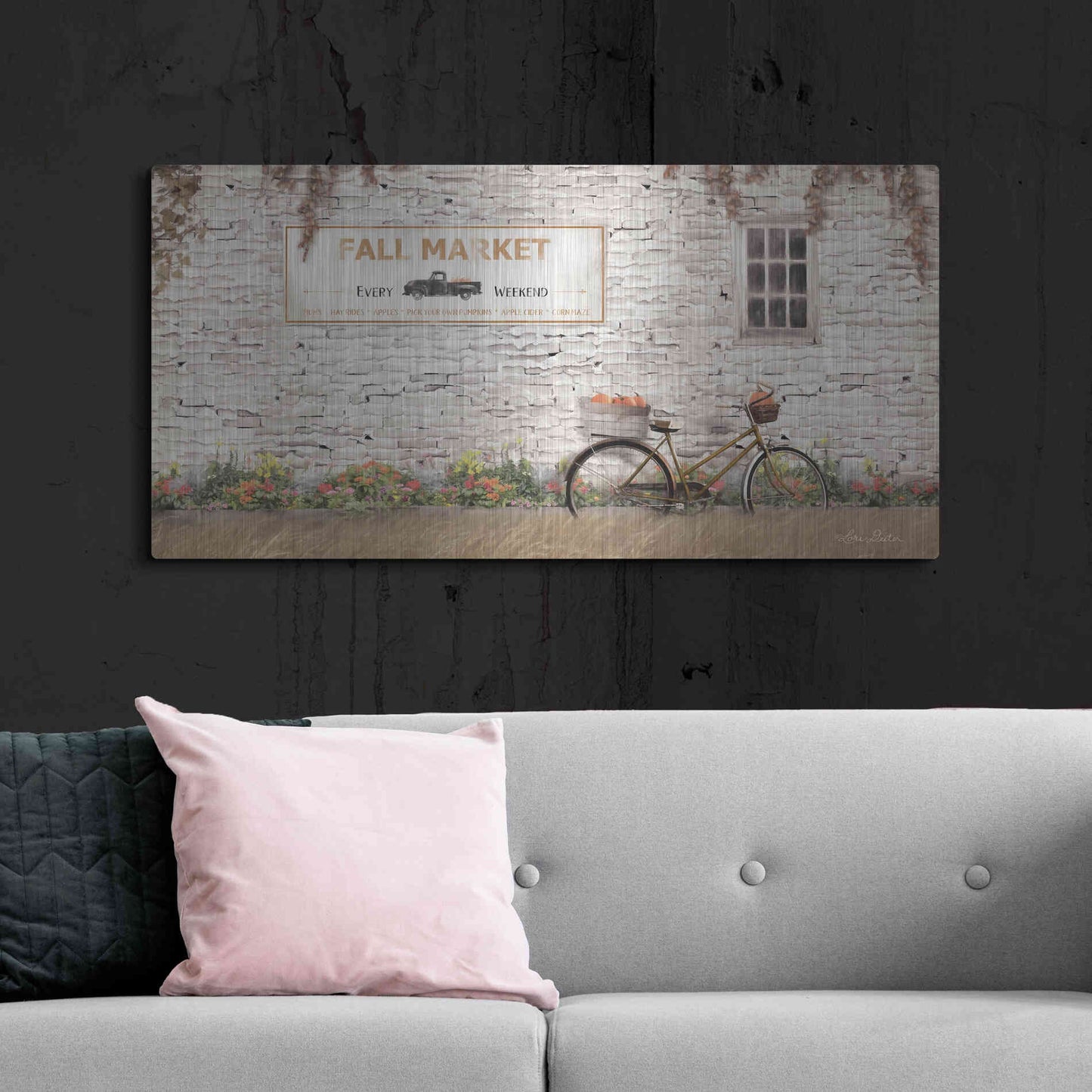 Luxe Metal Art 'Fall Market with Bike' by Lori Deiter, Metal Wall Art,48x24