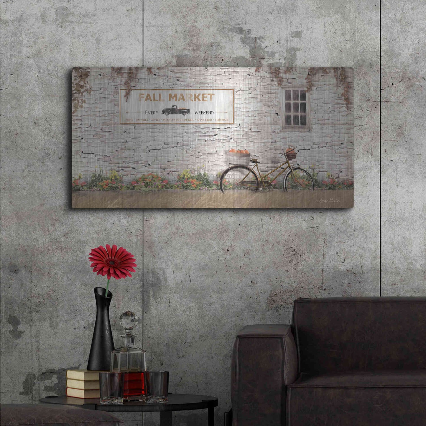 Luxe Metal Art 'Fall Market with Bike' by Lori Deiter, Metal Wall Art,48x24