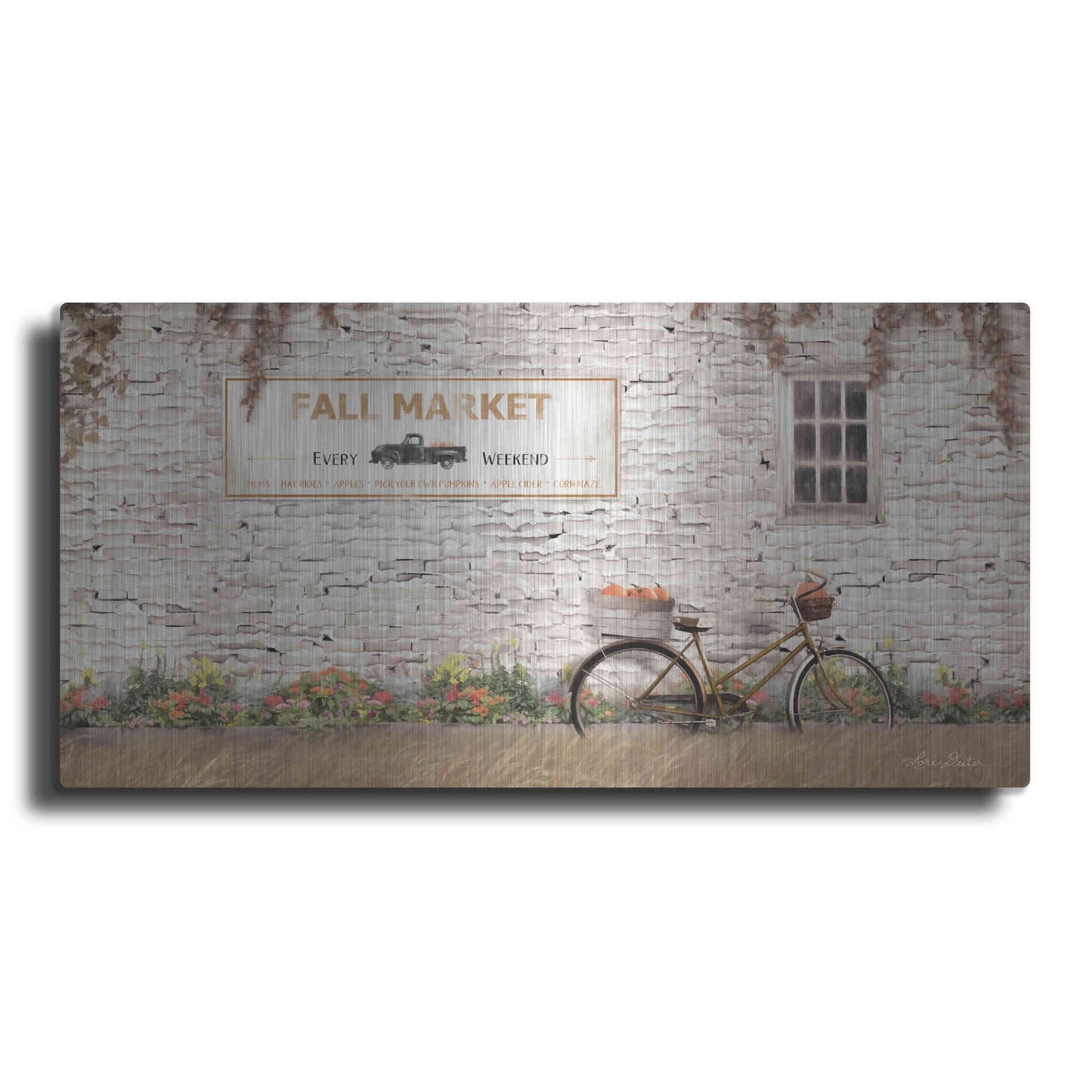 Luxe Metal Art 'Fall Market with Bike' by Lori Deiter, Metal Wall Art