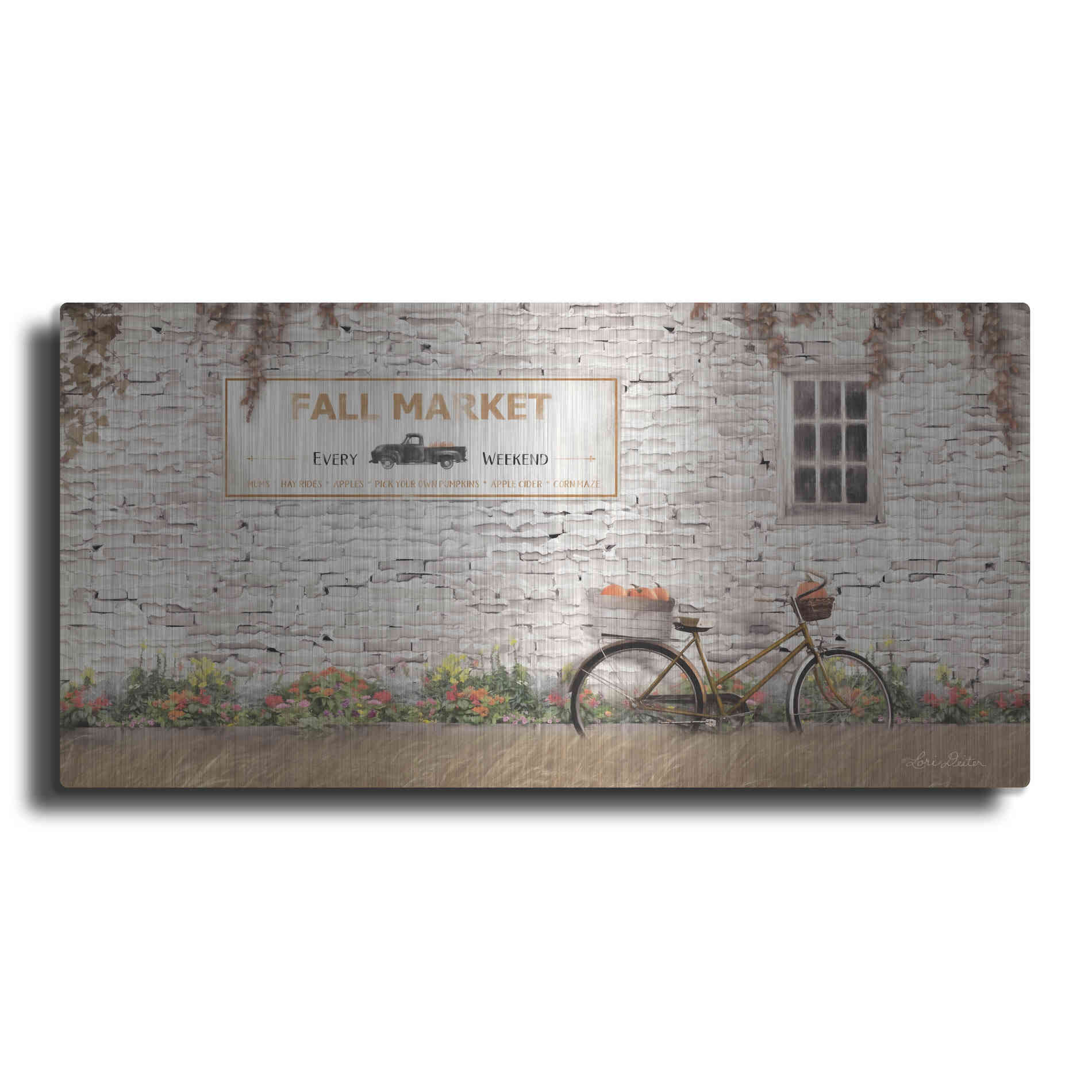 Luxe Metal Art 'Fall Market with Bike' by Lori Deiter, Metal Wall Art