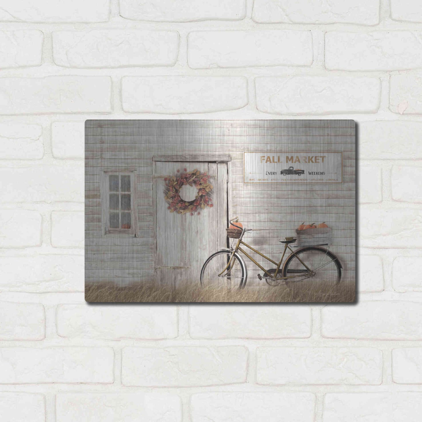 Luxe Metal Art 'Pumpkin Bicycle' by Lori Deiter, Metal Wall Art,16x12