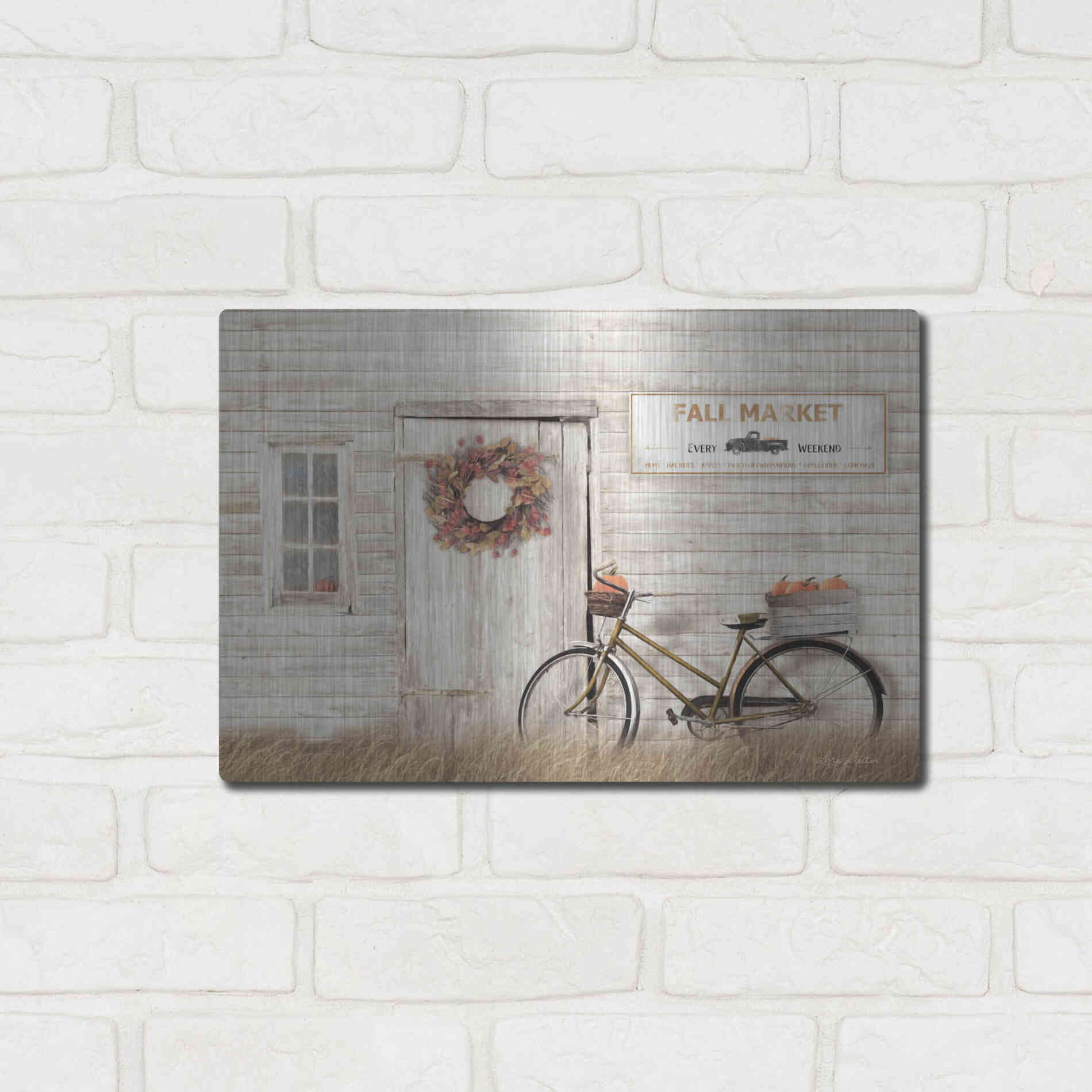 Luxe Metal Art 'Pumpkin Bicycle' by Lori Deiter, Metal Wall Art,16x12