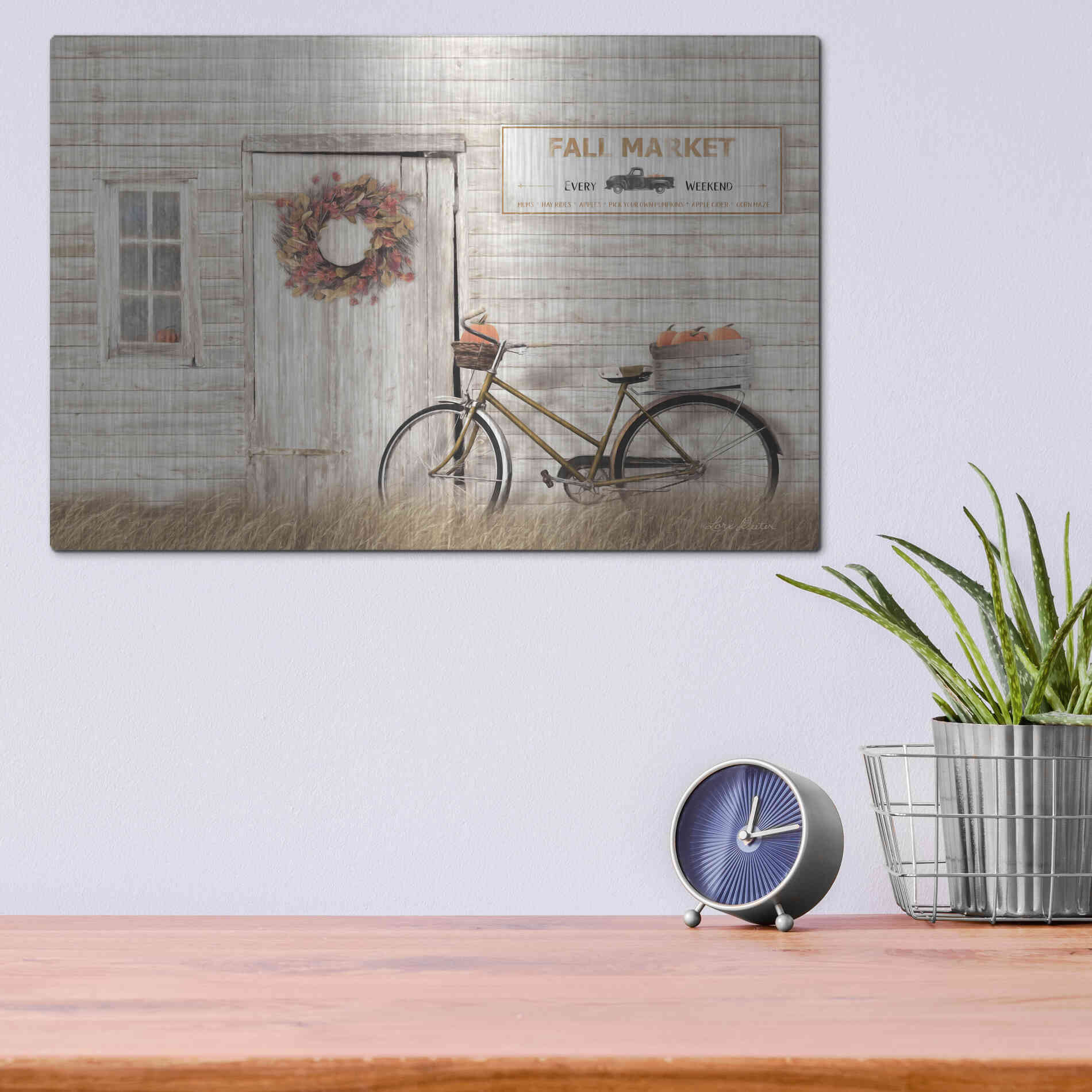 Luxe Metal Art 'Pumpkin Bicycle' by Lori Deiter, Metal Wall Art,16x12