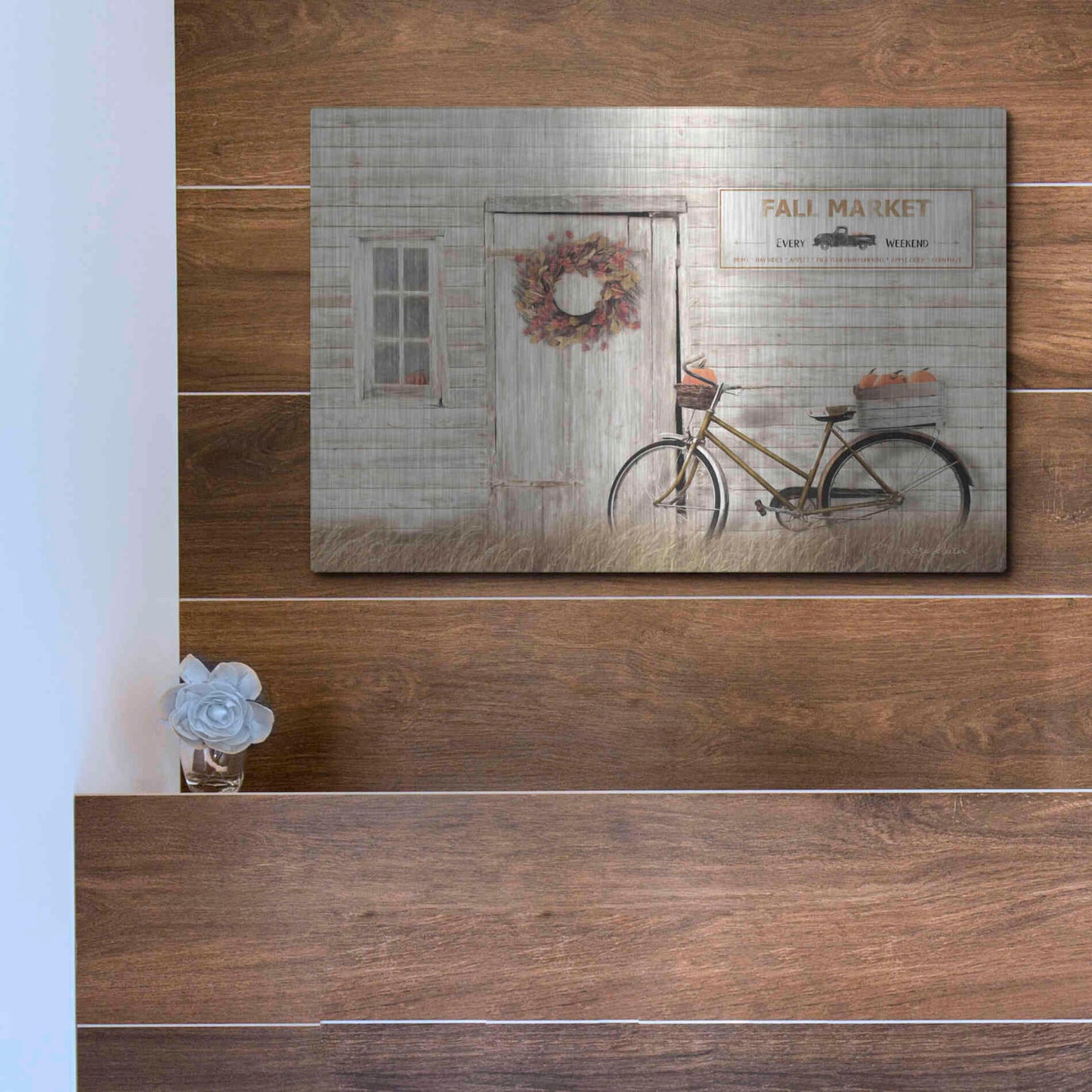 Luxe Metal Art 'Pumpkin Bicycle' by Lori Deiter, Metal Wall Art,16x12