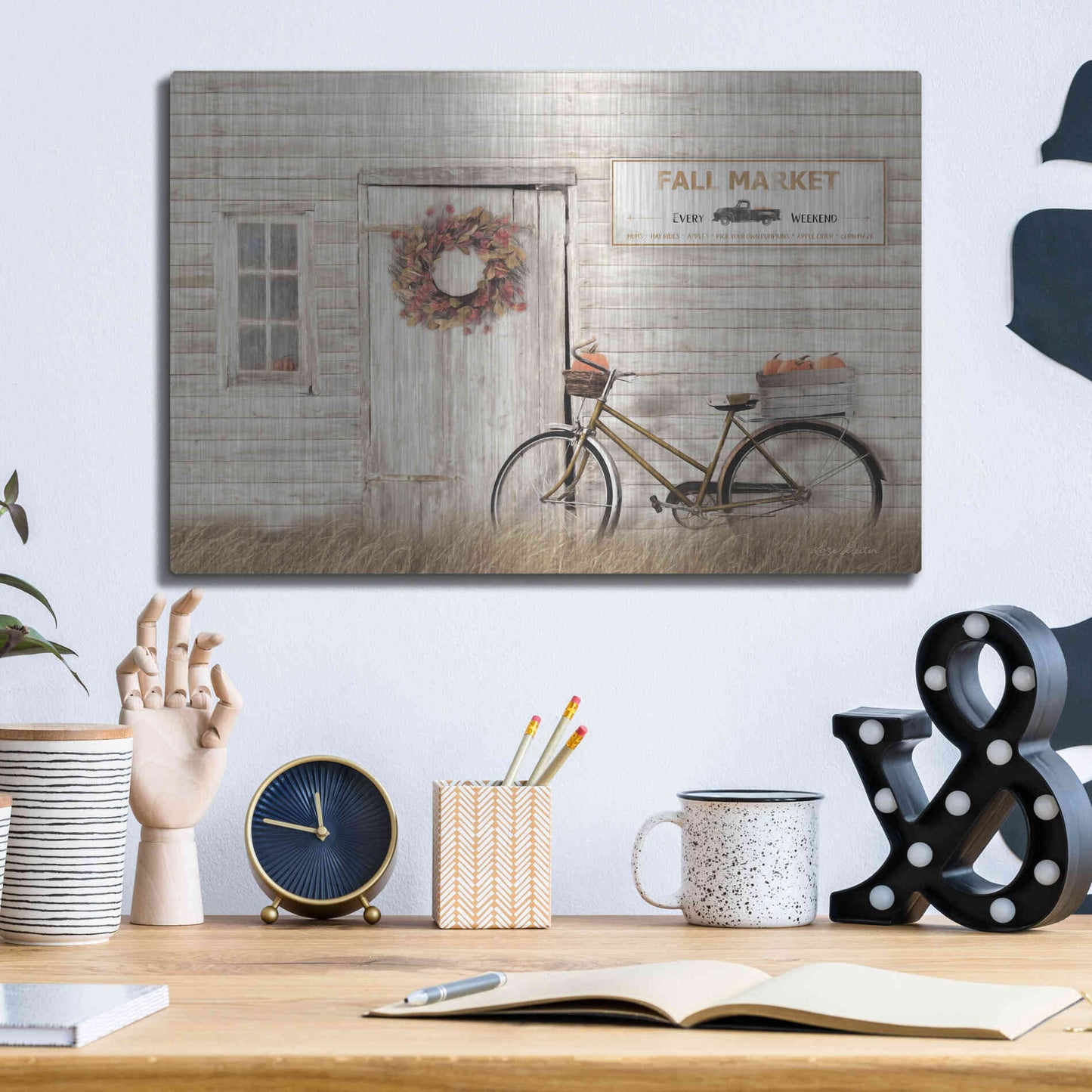 Luxe Metal Art 'Pumpkin Bicycle' by Lori Deiter, Metal Wall Art,16x12