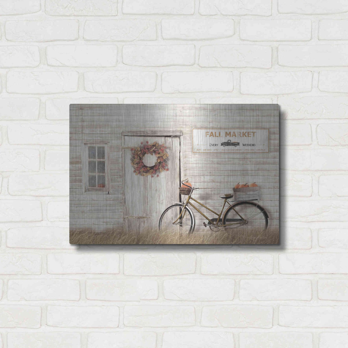 Luxe Metal Art 'Pumpkin Bicycle' by Lori Deiter, Metal Wall Art,24x16