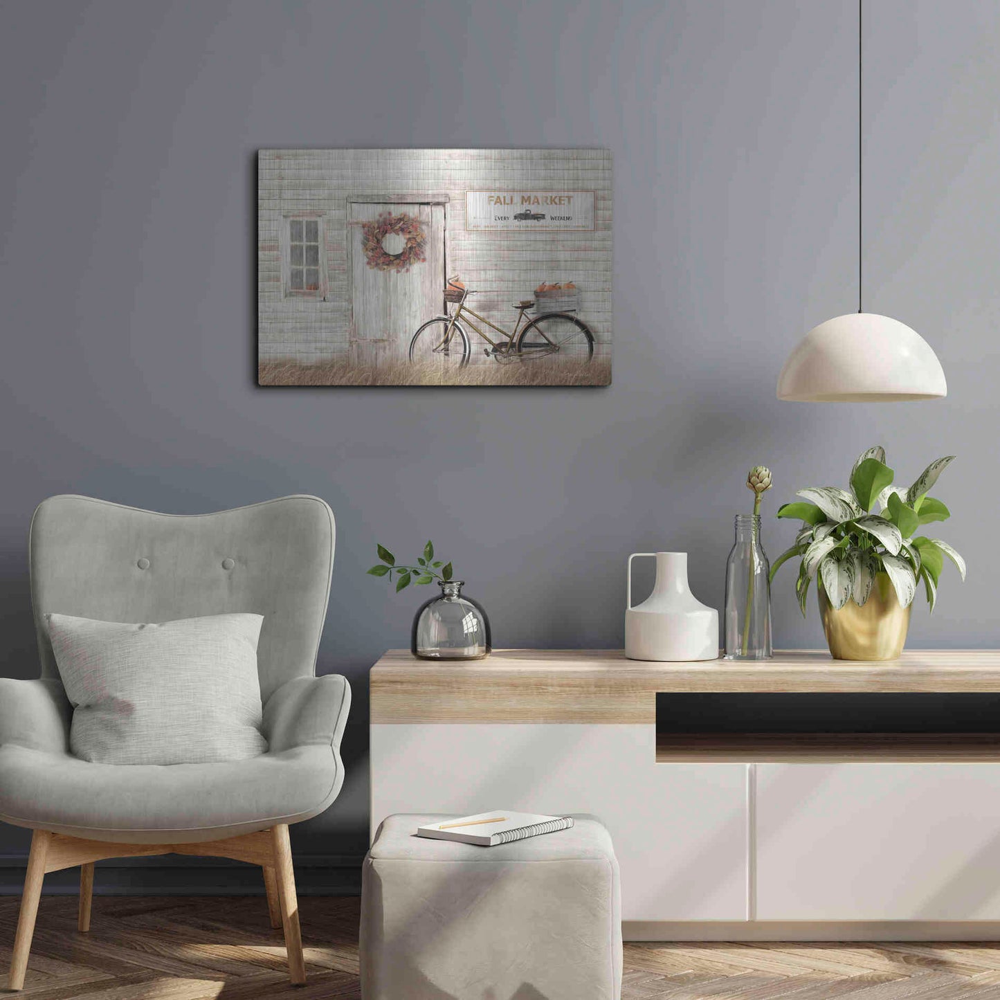 Luxe Metal Art 'Pumpkin Bicycle' by Lori Deiter, Metal Wall Art,24x16