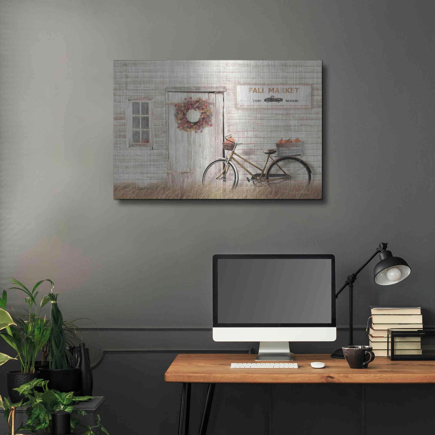 Luxe Metal Art 'Pumpkin Bicycle' by Lori Deiter, Metal Wall Art,36x24