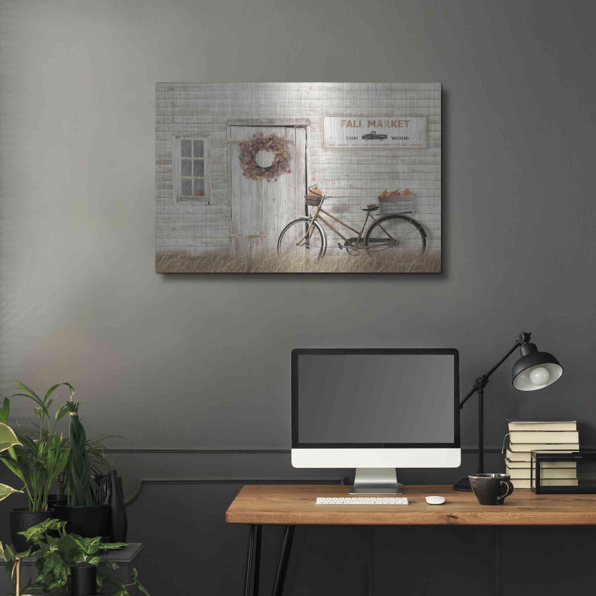 Luxe Metal Art 'Pumpkin Bicycle' by Lori Deiter, Metal Wall Art,36x24