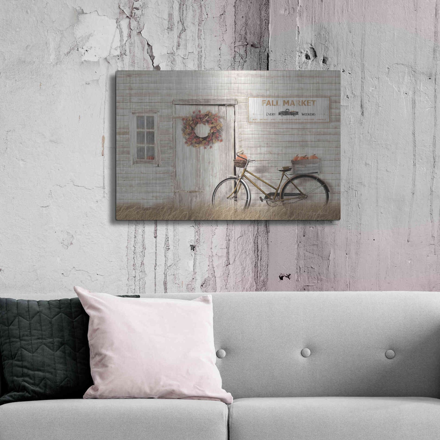 Luxe Metal Art 'Pumpkin Bicycle' by Lori Deiter, Metal Wall Art,36x24