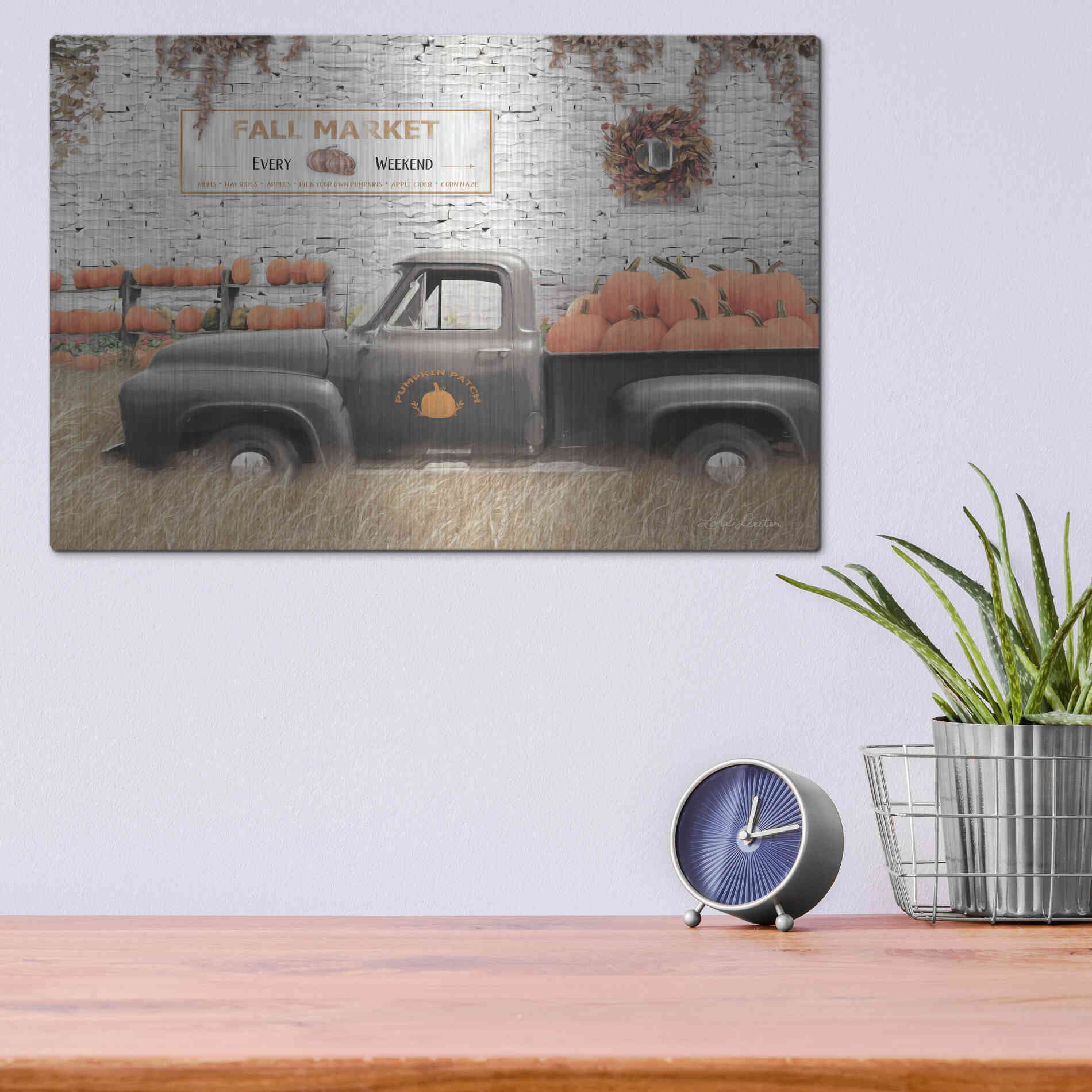 Luxe Metal Art 'Fall Pumpkin Market' by Lori Deiter, Metal Wall Art,16x12