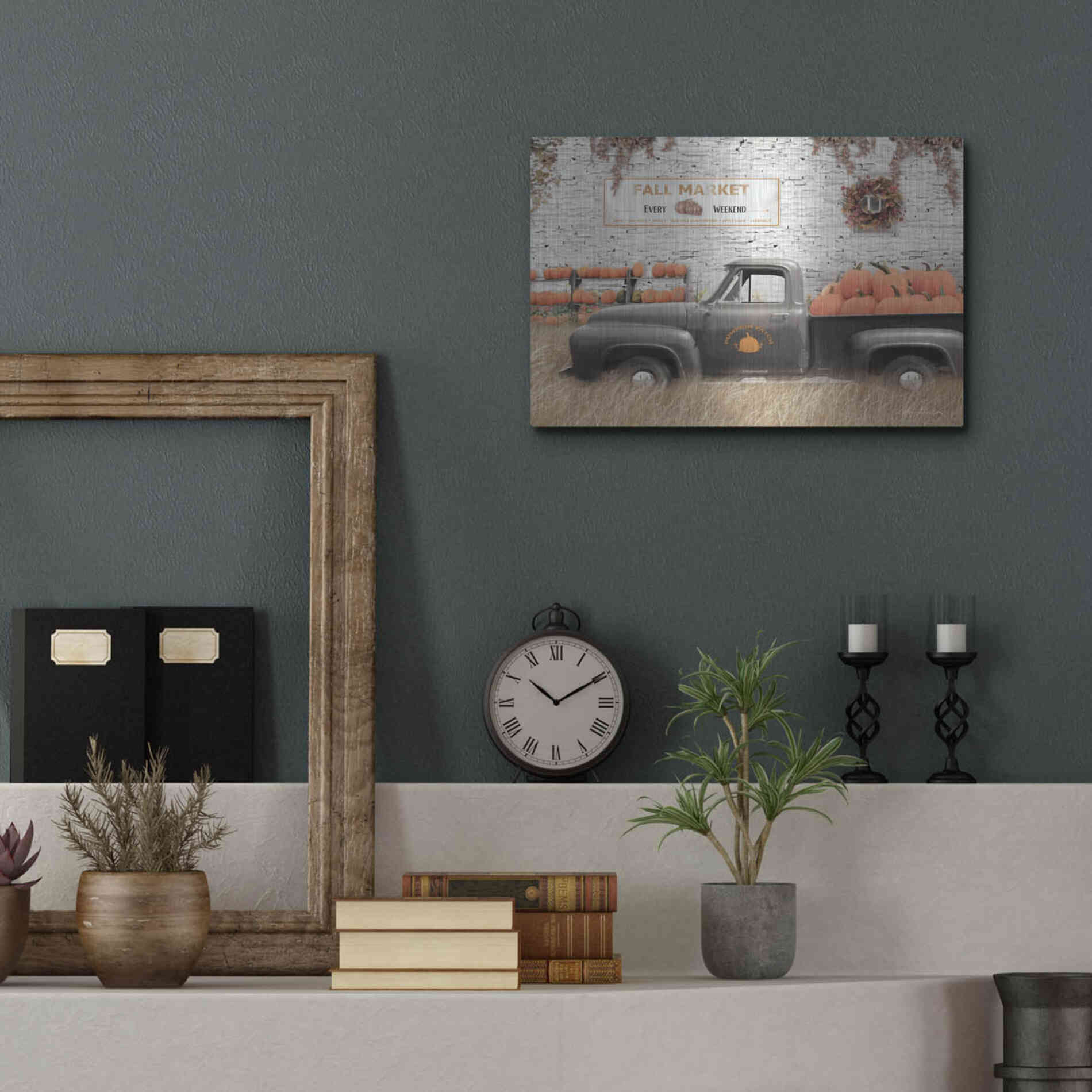 Luxe Metal Art 'Fall Pumpkin Market' by Lori Deiter, Metal Wall Art,16x12