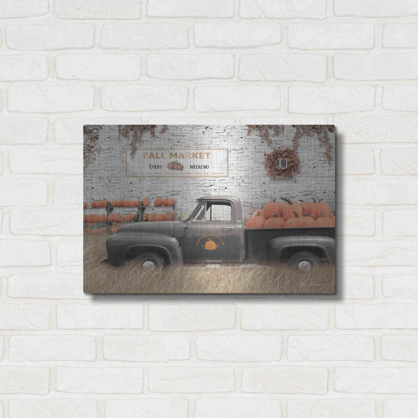 Luxe Metal Art 'Fall Pumpkin Market' by Lori Deiter, Metal Wall Art,24x16