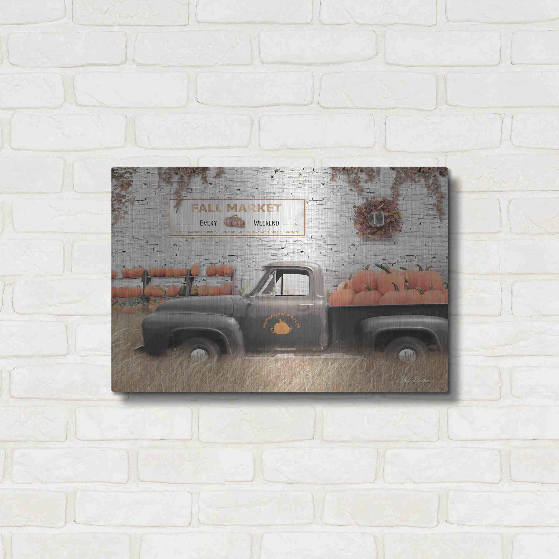 Luxe Metal Art 'Fall Pumpkin Market' by Lori Deiter, Metal Wall Art,24x16