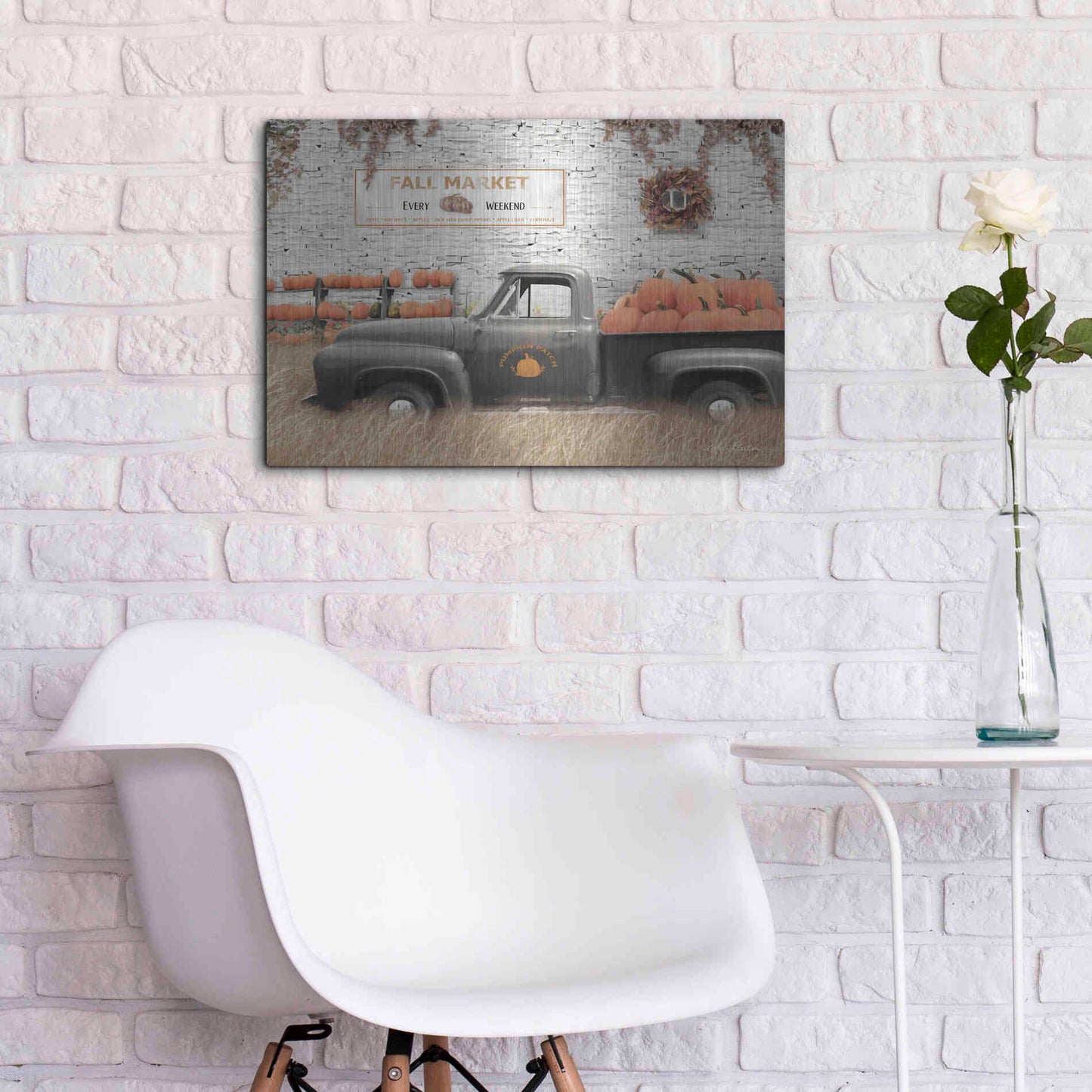 Luxe Metal Art 'Fall Pumpkin Market' by Lori Deiter, Metal Wall Art,24x16