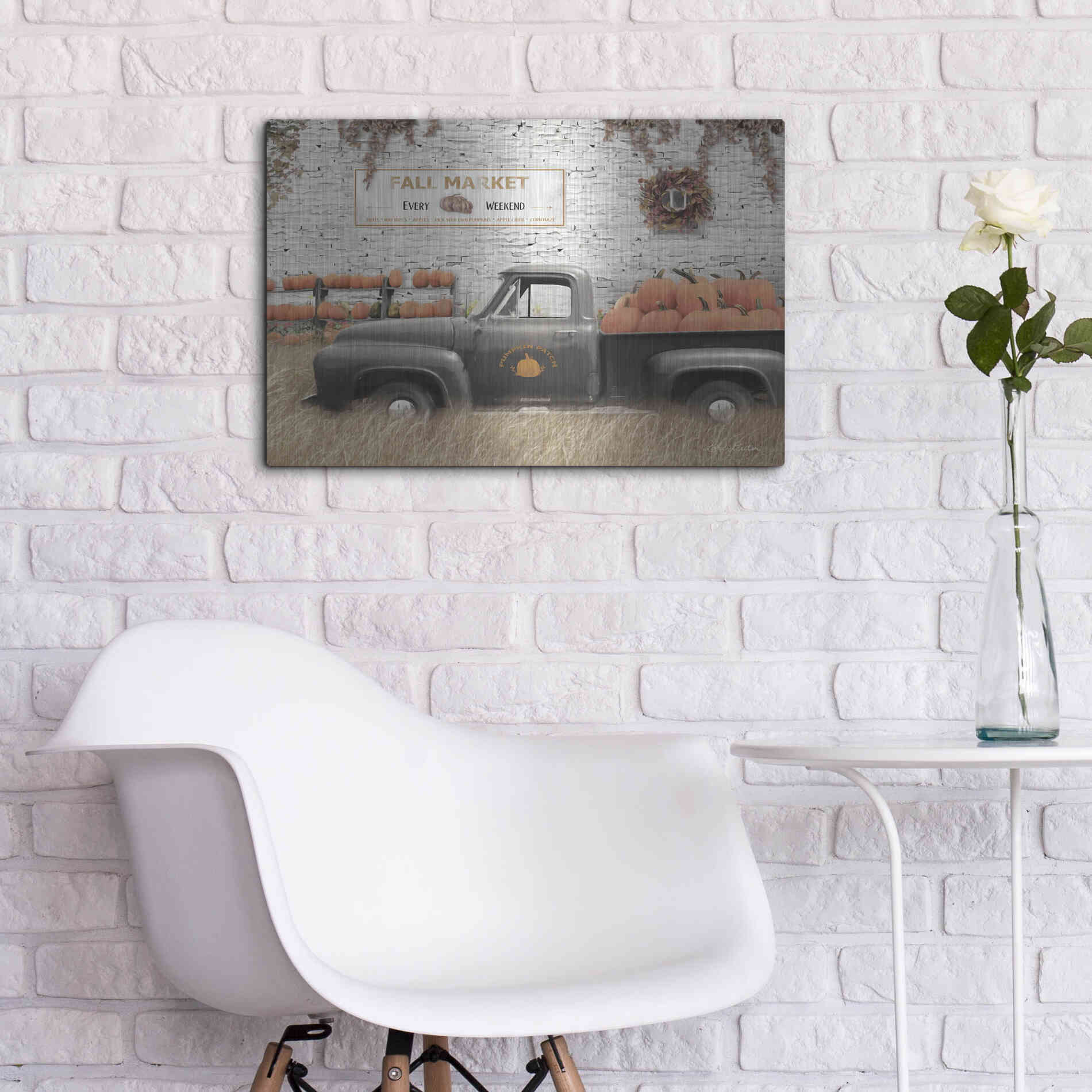 Luxe Metal Art 'Fall Pumpkin Market' by Lori Deiter, Metal Wall Art,24x16