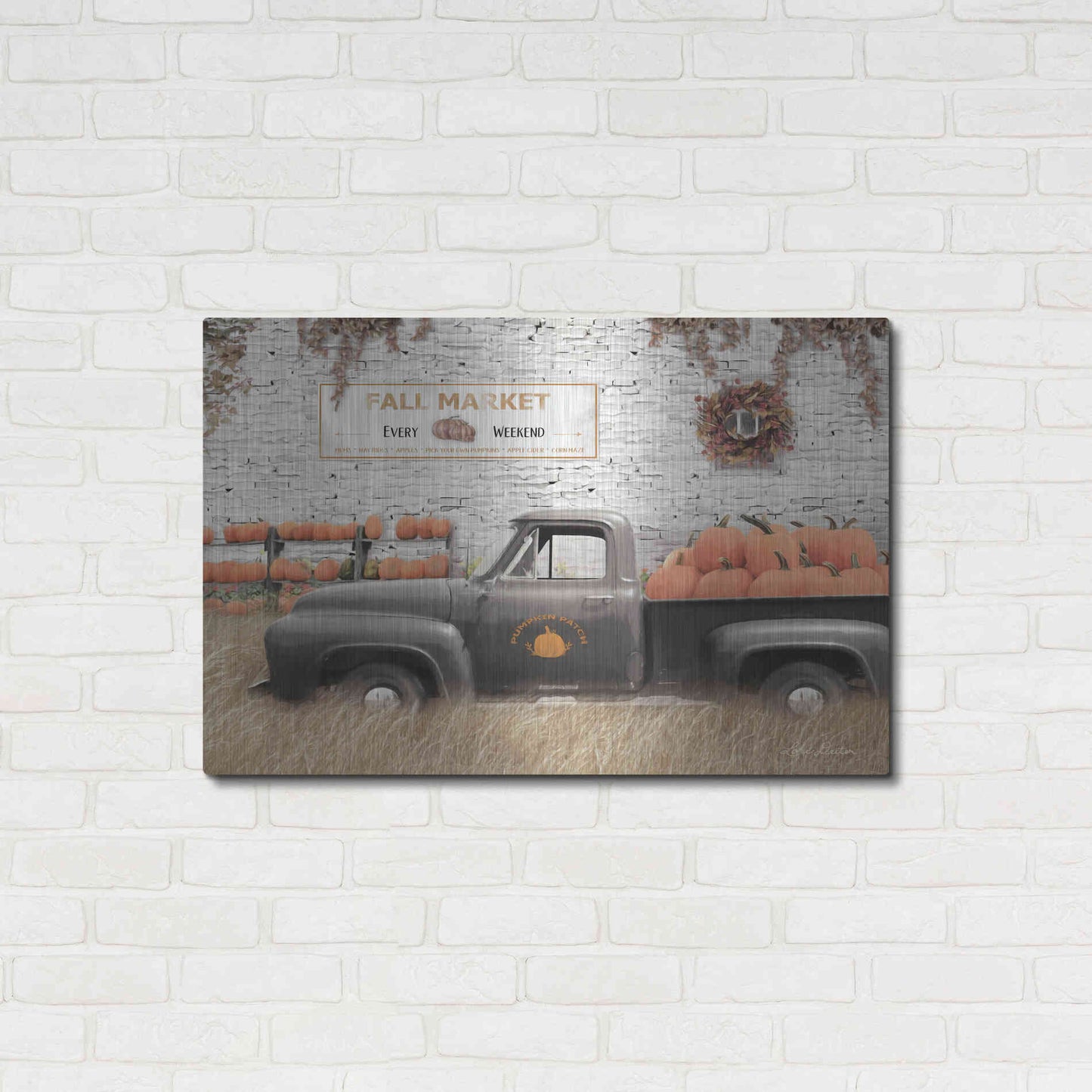 Luxe Metal Art 'Fall Pumpkin Market' by Lori Deiter, Metal Wall Art,36x24