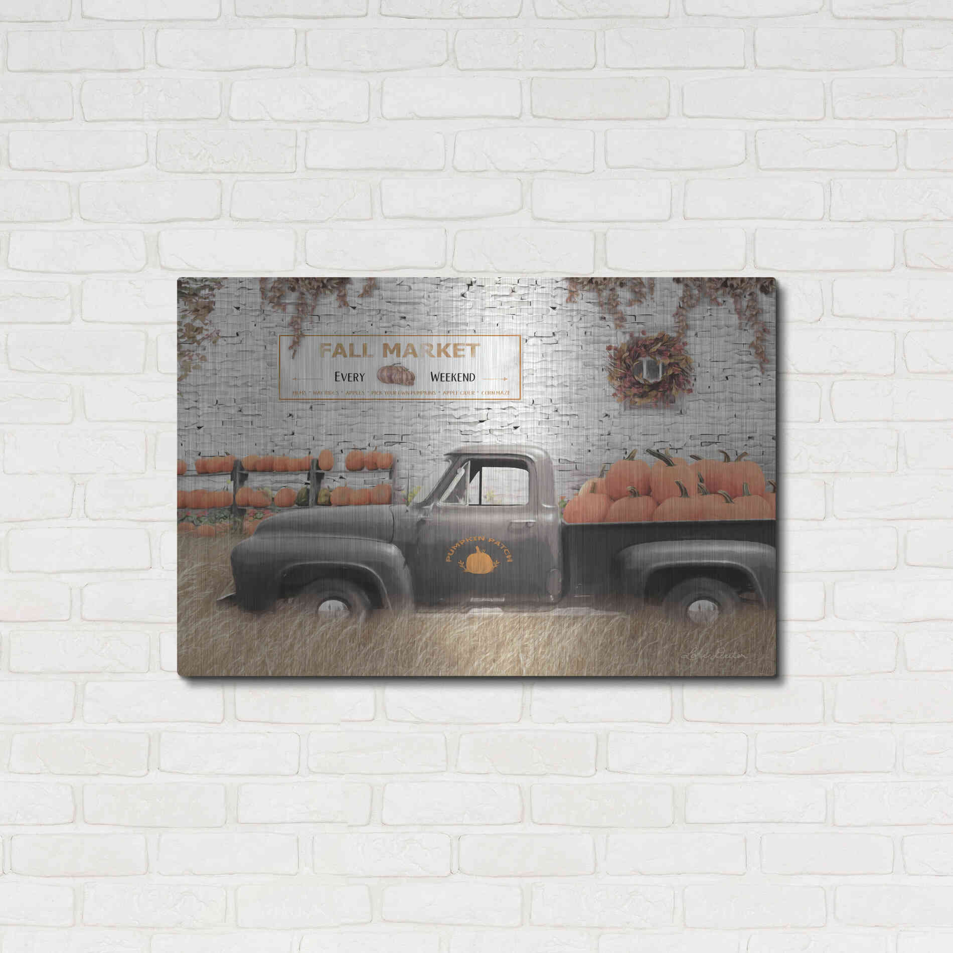 Luxe Metal Art 'Fall Pumpkin Market' by Lori Deiter, Metal Wall Art,36x24