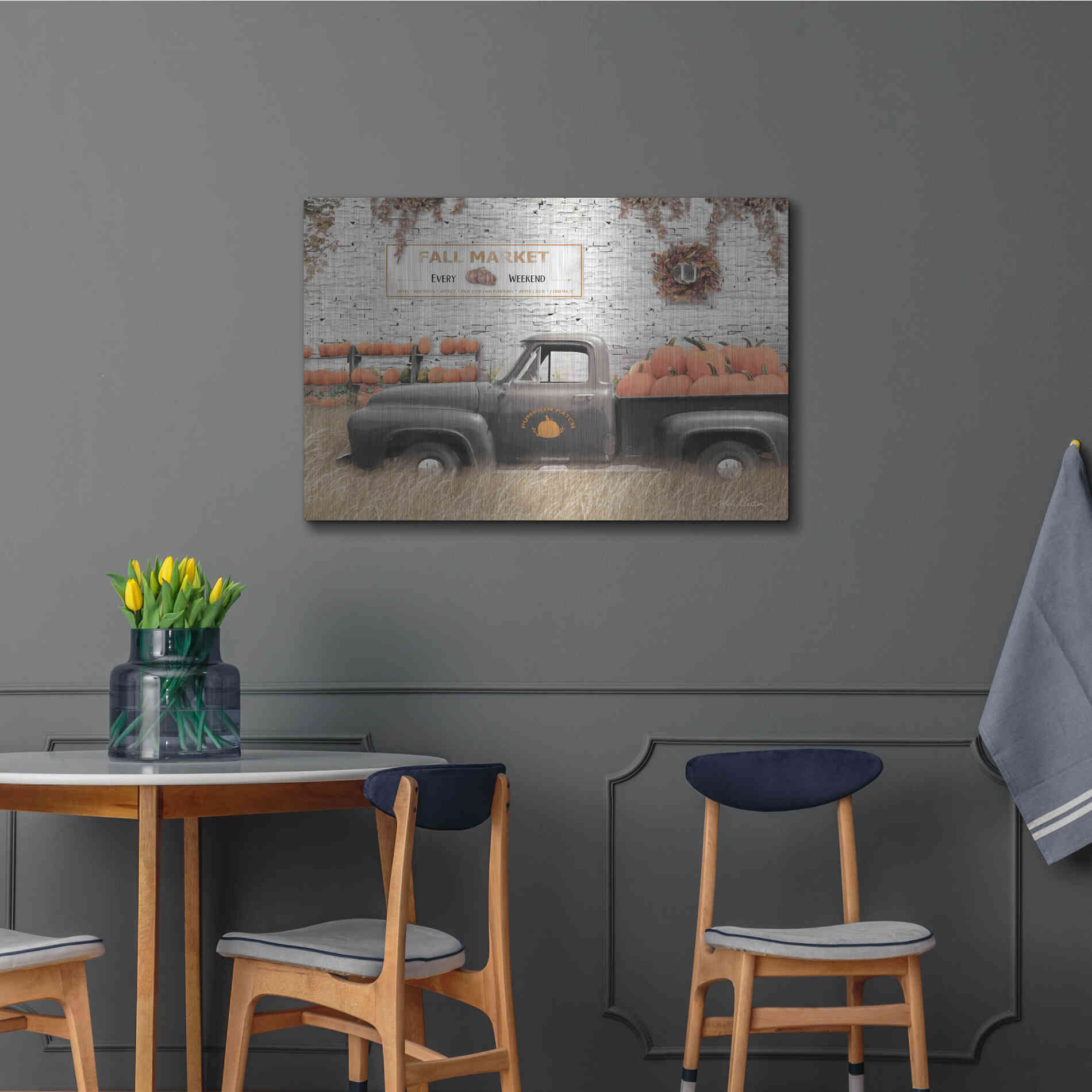 Luxe Metal Art 'Fall Pumpkin Market' by Lori Deiter, Metal Wall Art,36x24