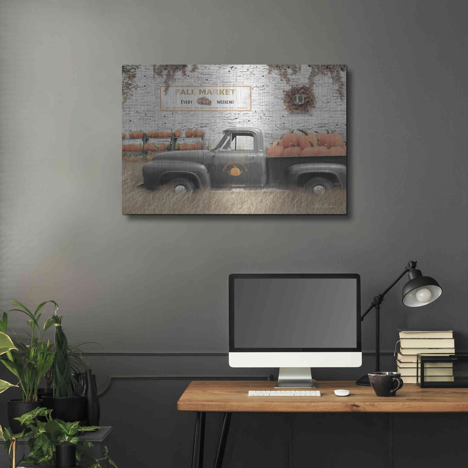 Luxe Metal Art 'Fall Pumpkin Market' by Lori Deiter, Metal Wall Art,36x24