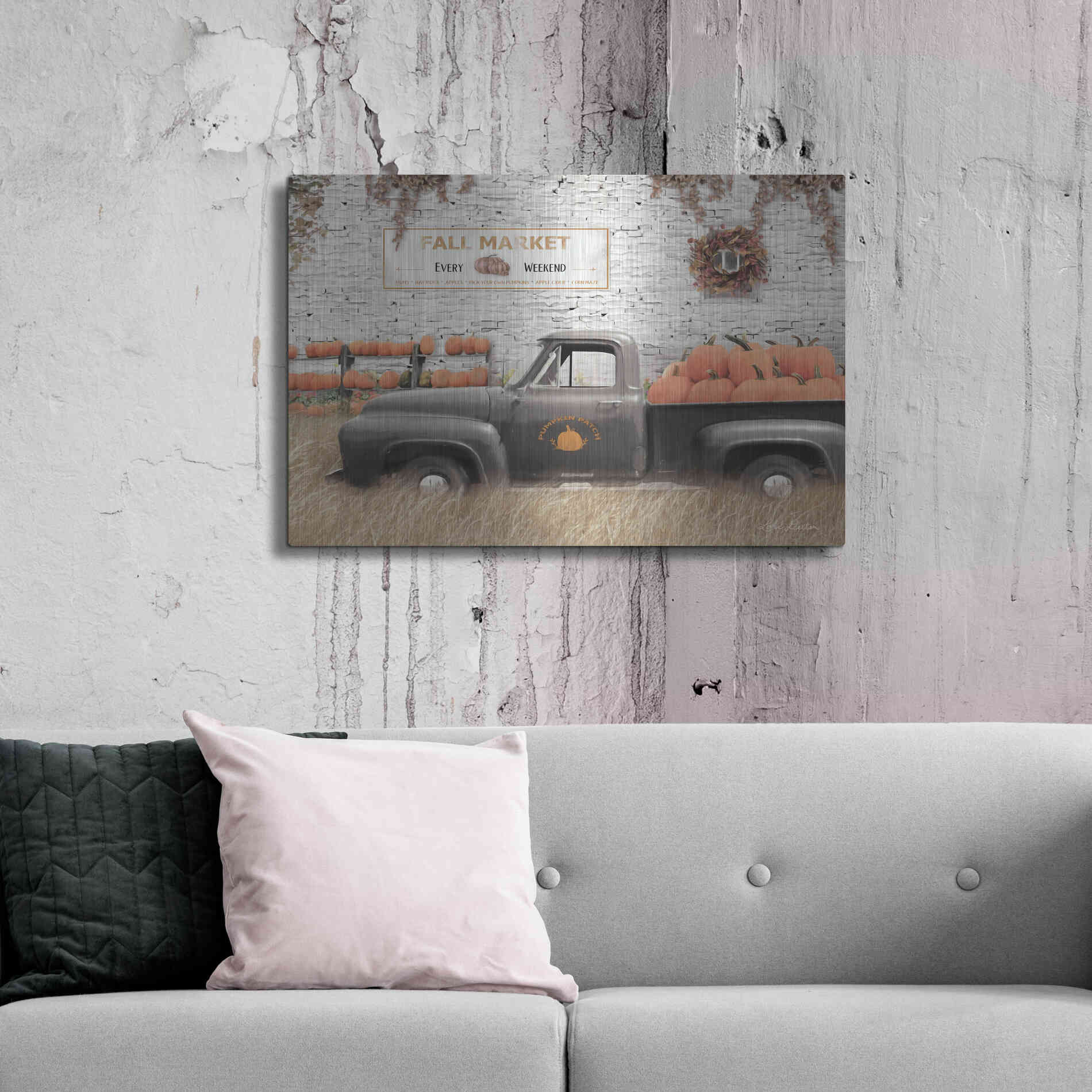 Luxe Metal Art 'Fall Pumpkin Market' by Lori Deiter, Metal Wall Art,36x24