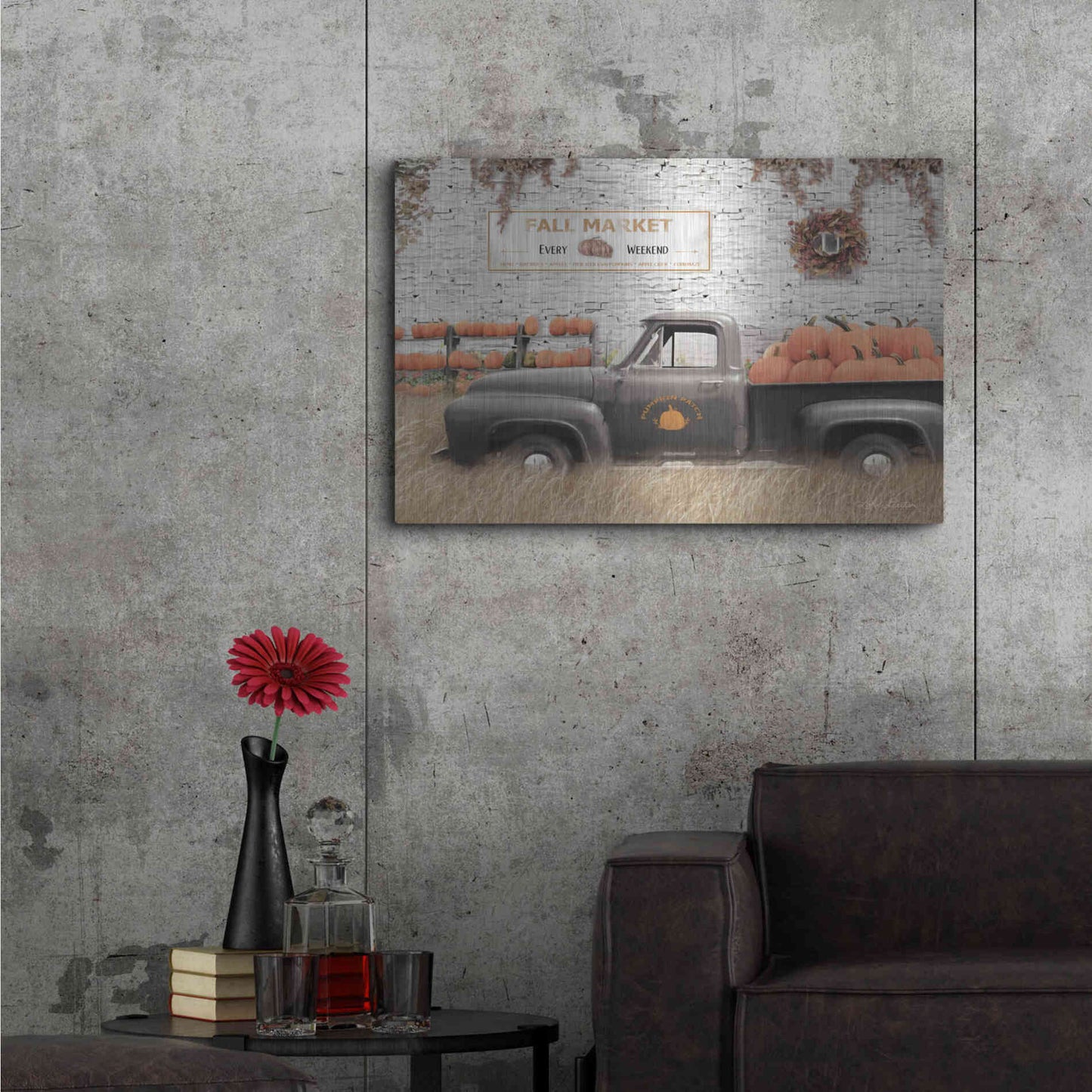 Luxe Metal Art 'Fall Pumpkin Market' by Lori Deiter, Metal Wall Art,36x24
