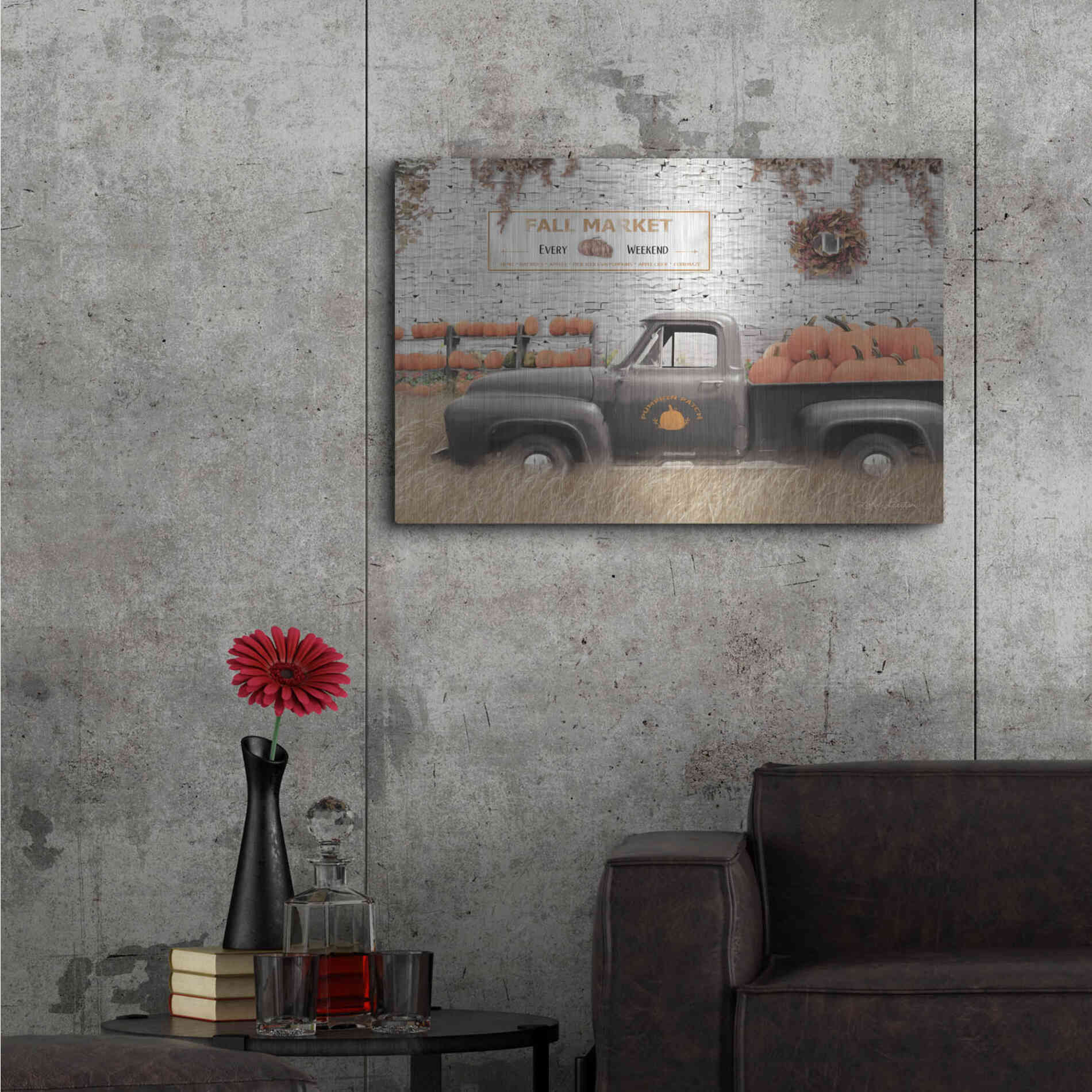 Luxe Metal Art 'Fall Pumpkin Market' by Lori Deiter, Metal Wall Art,36x24