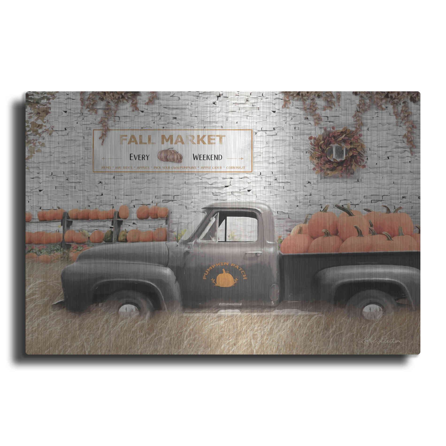 Luxe Metal Art 'Fall Pumpkin Market' by Lori Deiter, Metal Wall Art