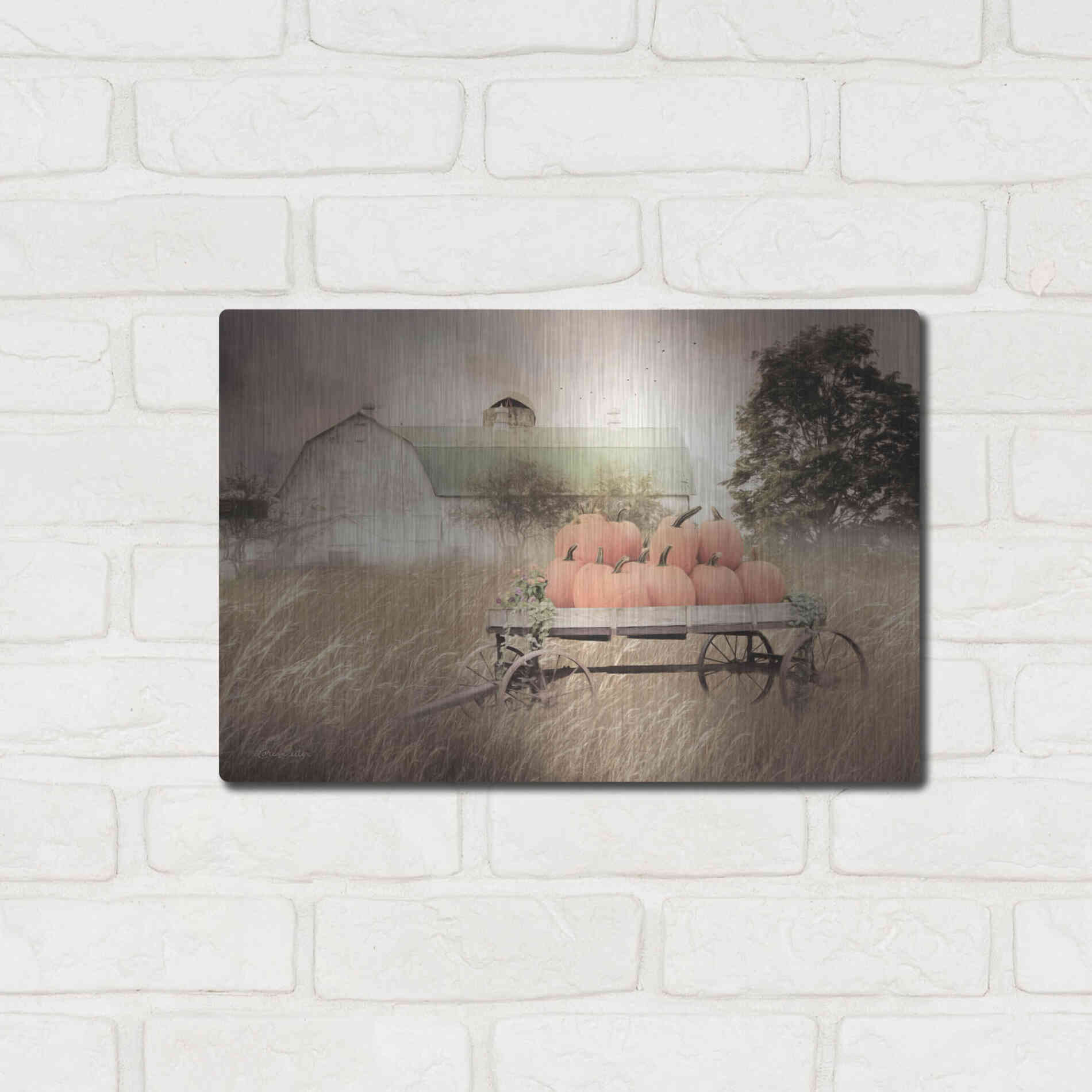 Luxe Metal Art 'Pumpkin Harvest Barn' by Lori Deiter, Metal Wall Art,16x12