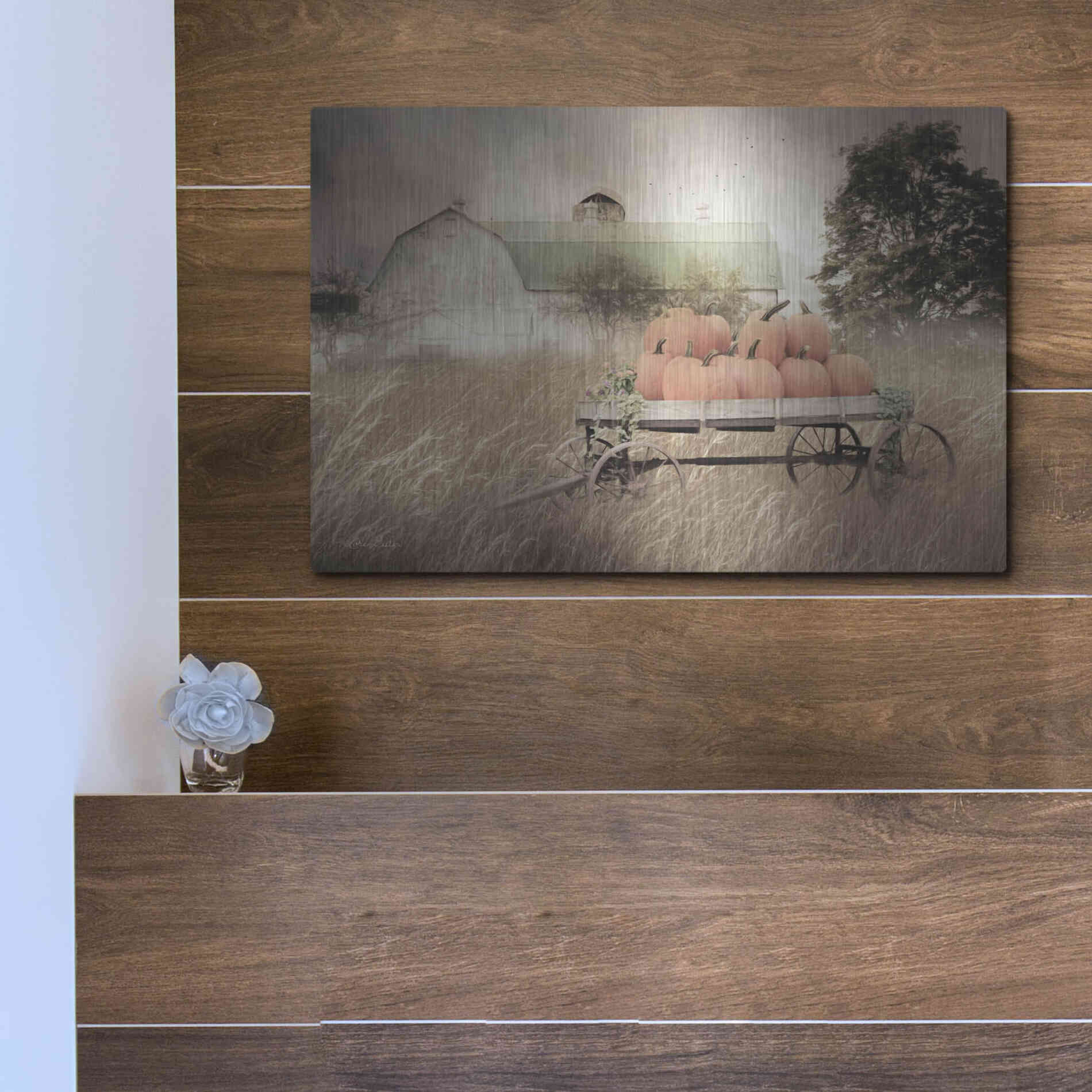 Luxe Metal Art 'Pumpkin Harvest Barn' by Lori Deiter, Metal Wall Art,16x12