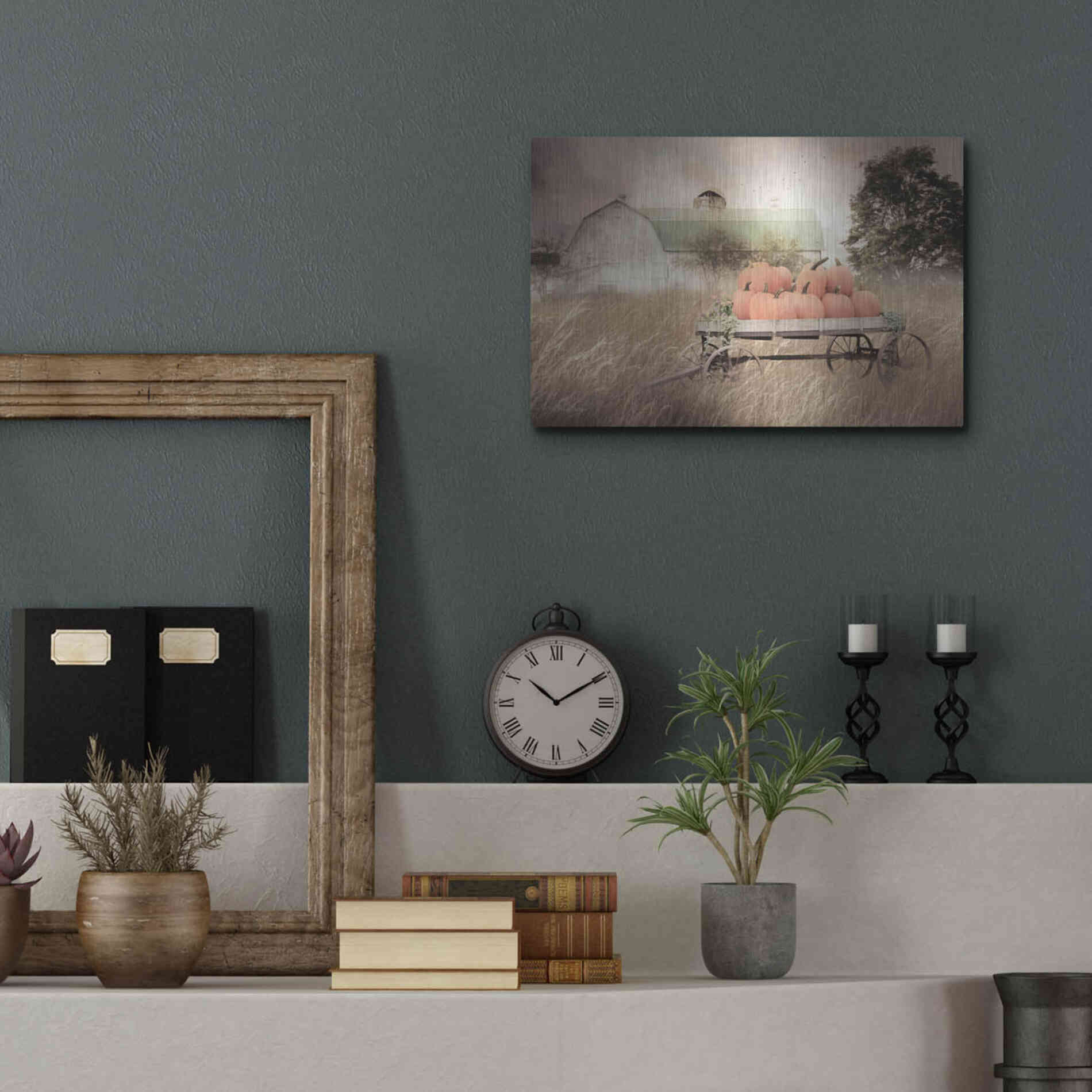 Luxe Metal Art 'Pumpkin Harvest Barn' by Lori Deiter, Metal Wall Art,16x12