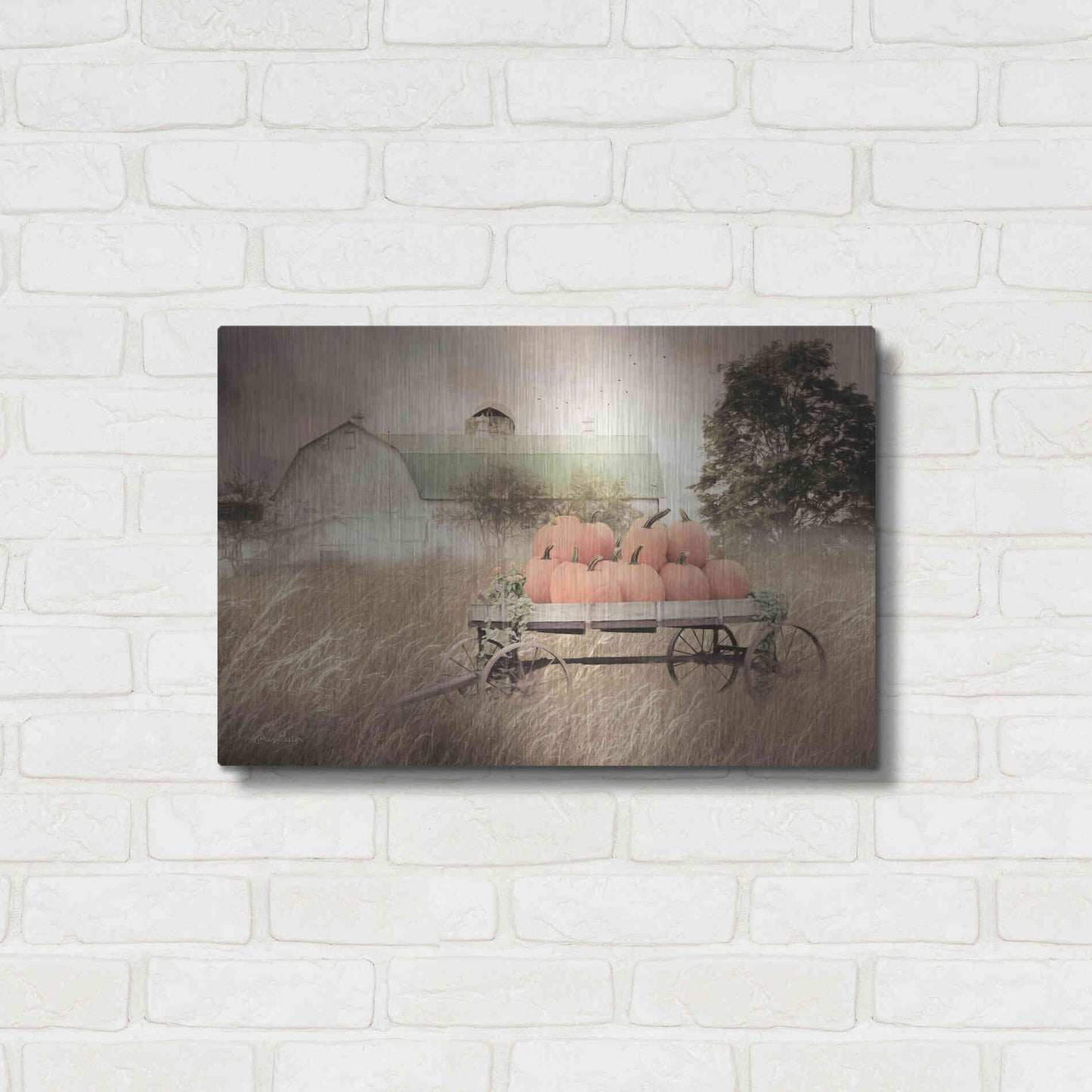 Luxe Metal Art 'Pumpkin Harvest Barn' by Lori Deiter, Metal Wall Art,24x16