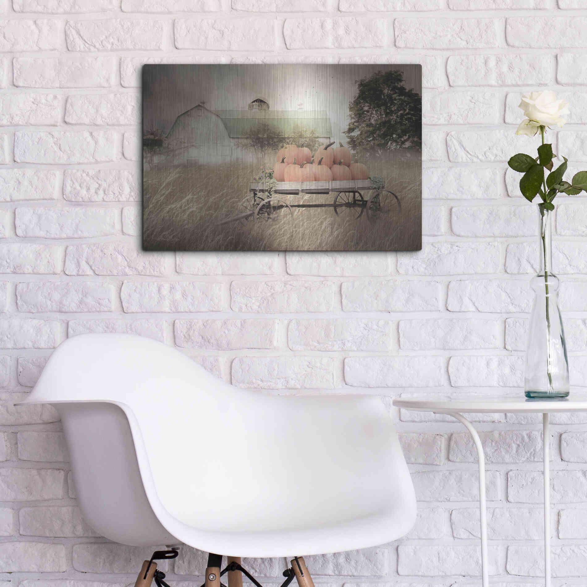 Luxe Metal Art 'Pumpkin Harvest Barn' by Lori Deiter, Metal Wall Art,24x16