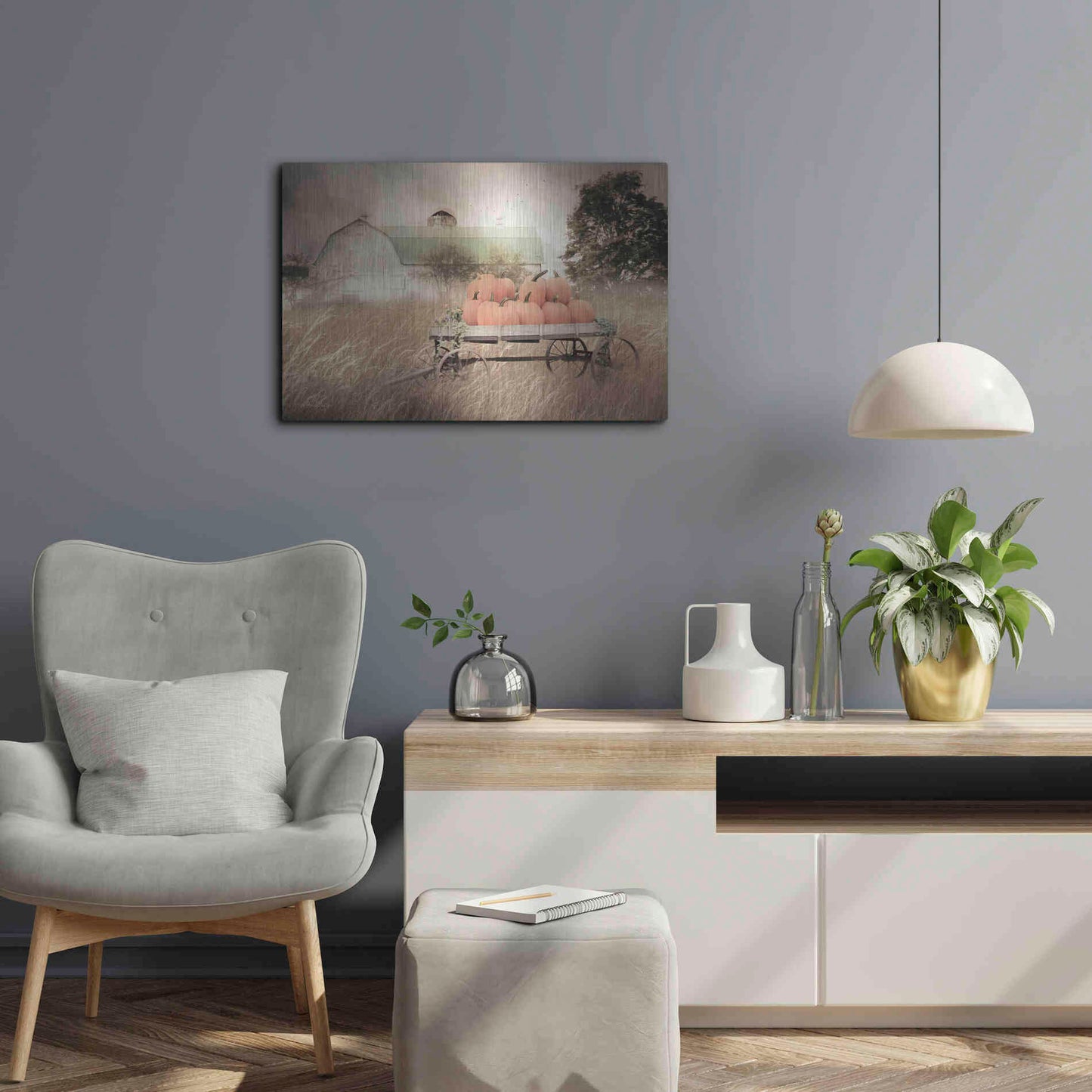 Luxe Metal Art 'Pumpkin Harvest Barn' by Lori Deiter, Metal Wall Art,24x16