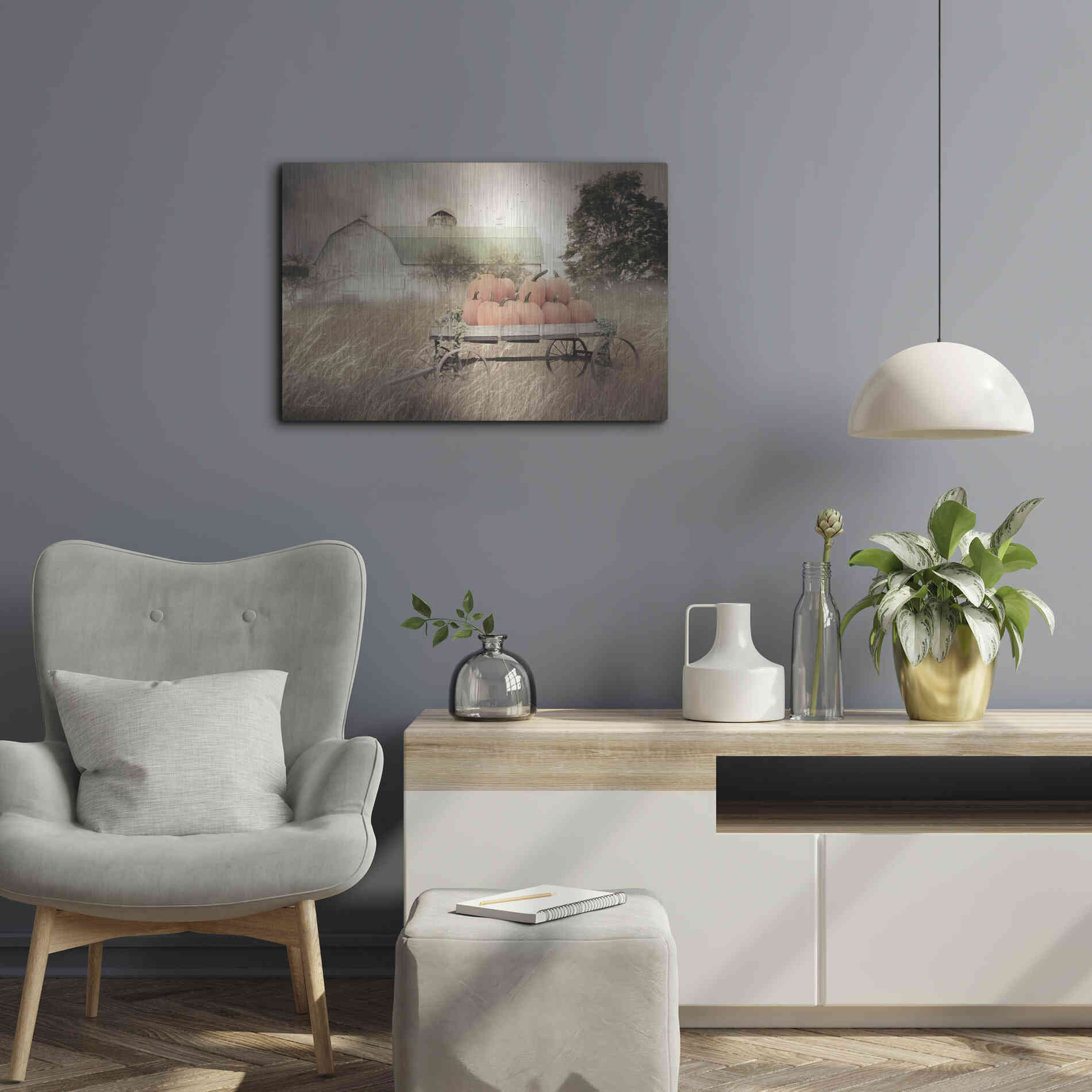 Luxe Metal Art 'Pumpkin Harvest Barn' by Lori Deiter, Metal Wall Art,24x16