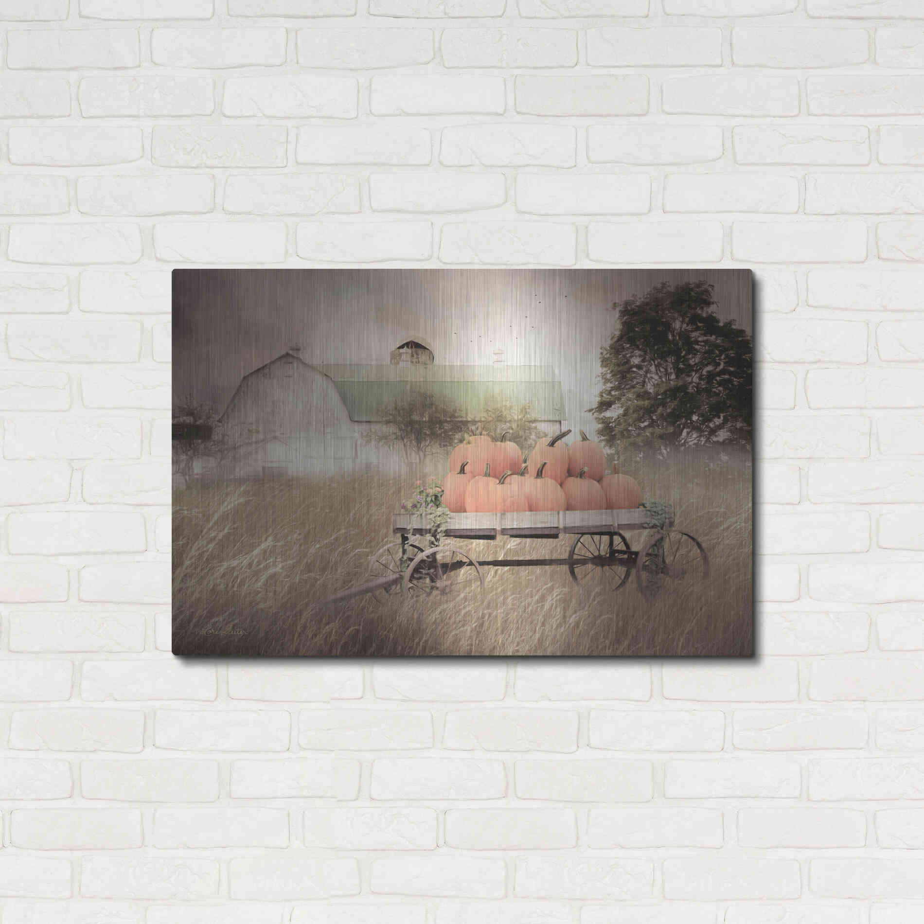 Luxe Metal Art 'Pumpkin Harvest Barn' by Lori Deiter, Metal Wall Art,36x24