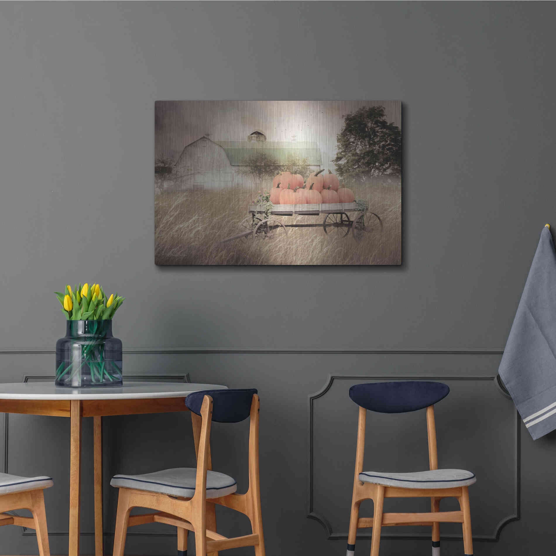 Luxe Metal Art 'Pumpkin Harvest Barn' by Lori Deiter, Metal Wall Art,36x24
