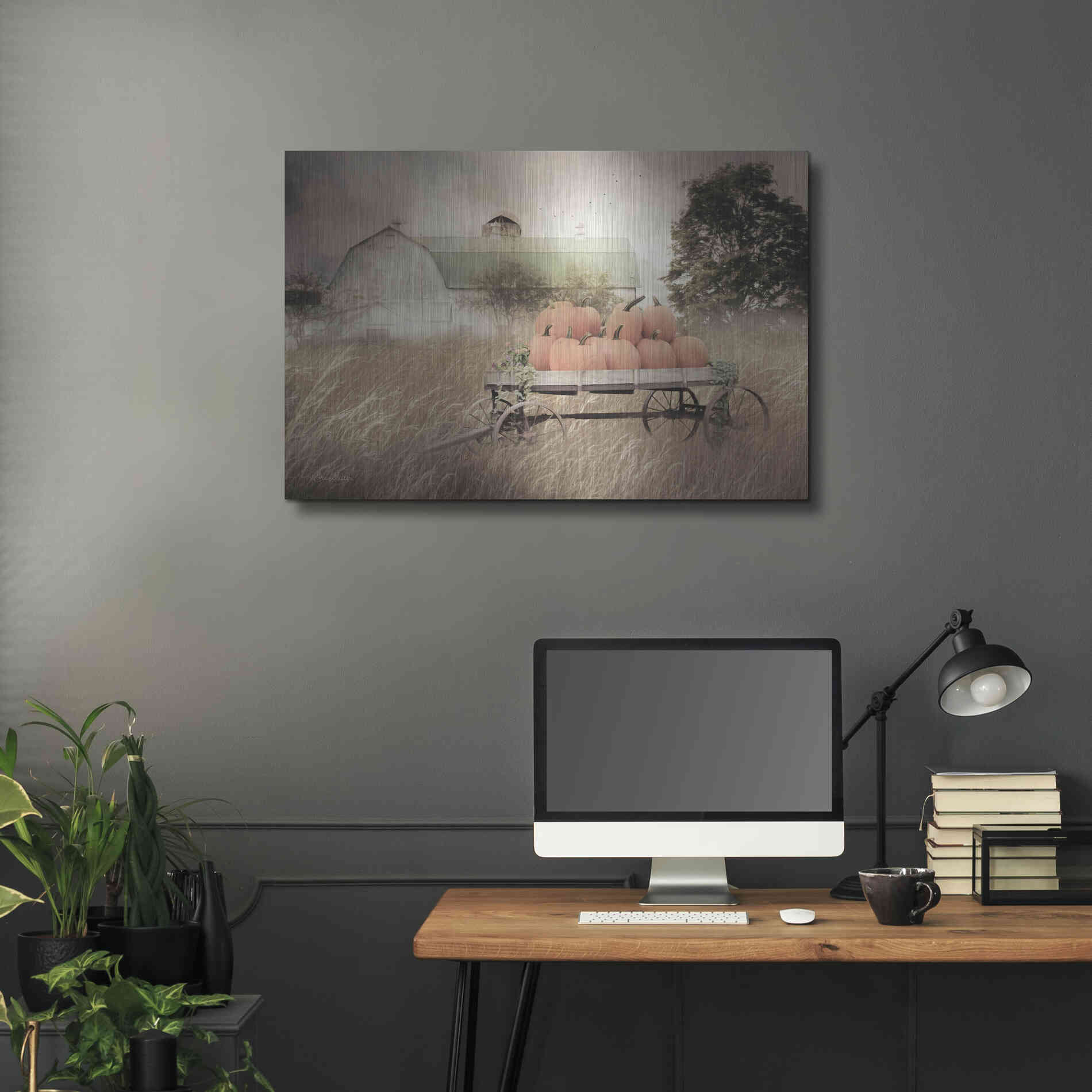 Luxe Metal Art 'Pumpkin Harvest Barn' by Lori Deiter, Metal Wall Art,36x24