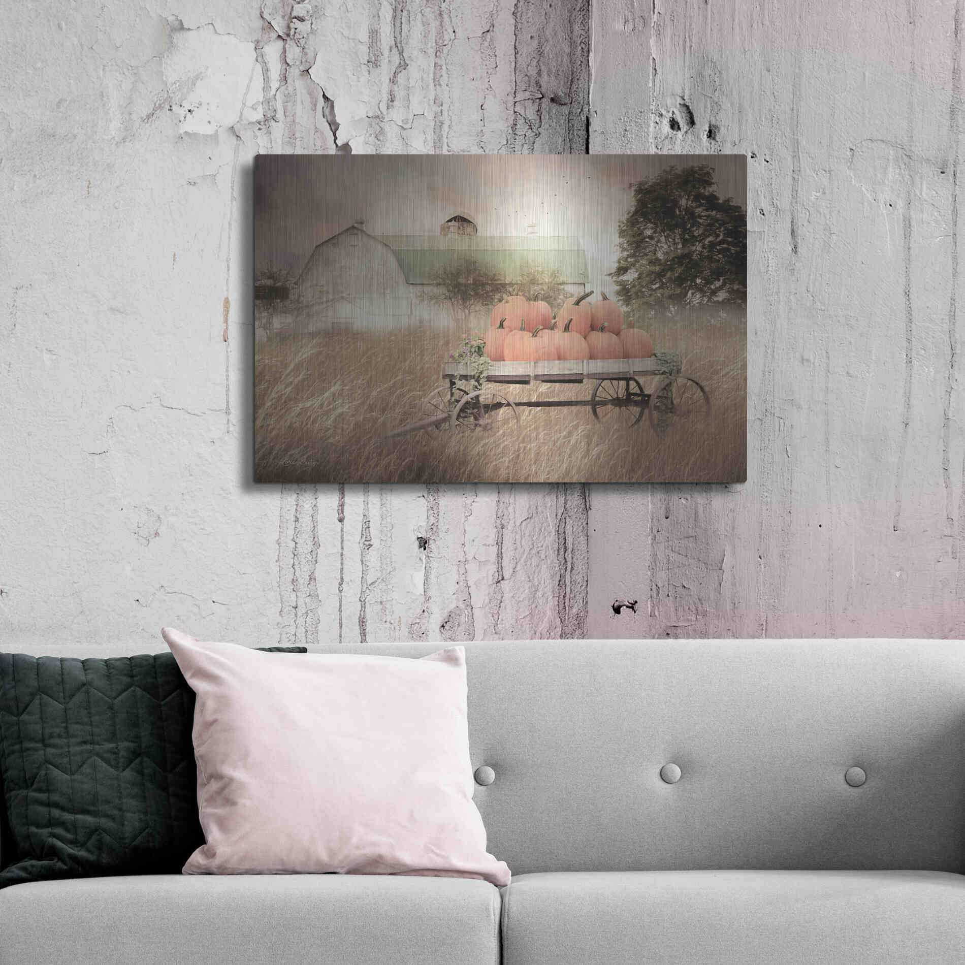 Luxe Metal Art 'Pumpkin Harvest Barn' by Lori Deiter, Metal Wall Art,36x24