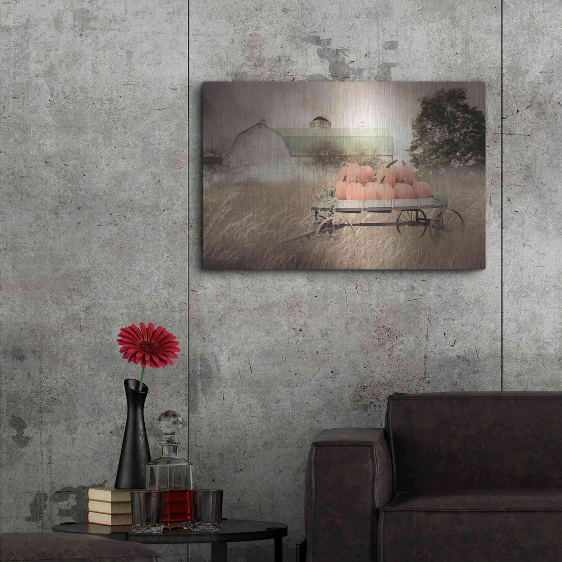 Luxe Metal Art 'Pumpkin Harvest Barn' by Lori Deiter, Metal Wall Art,36x24