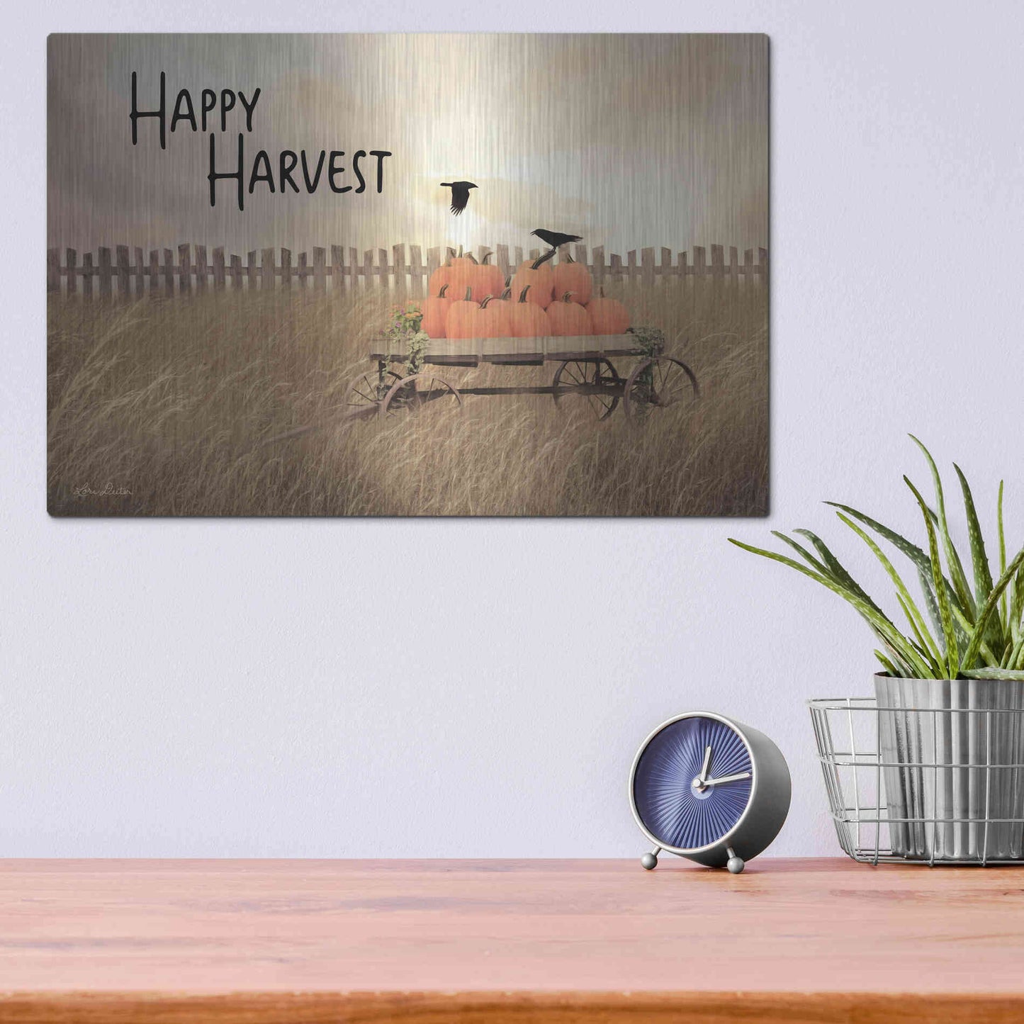 Luxe Metal Art 'Happy Harvest' by Lori Deiter, Metal Wall Art,16x12