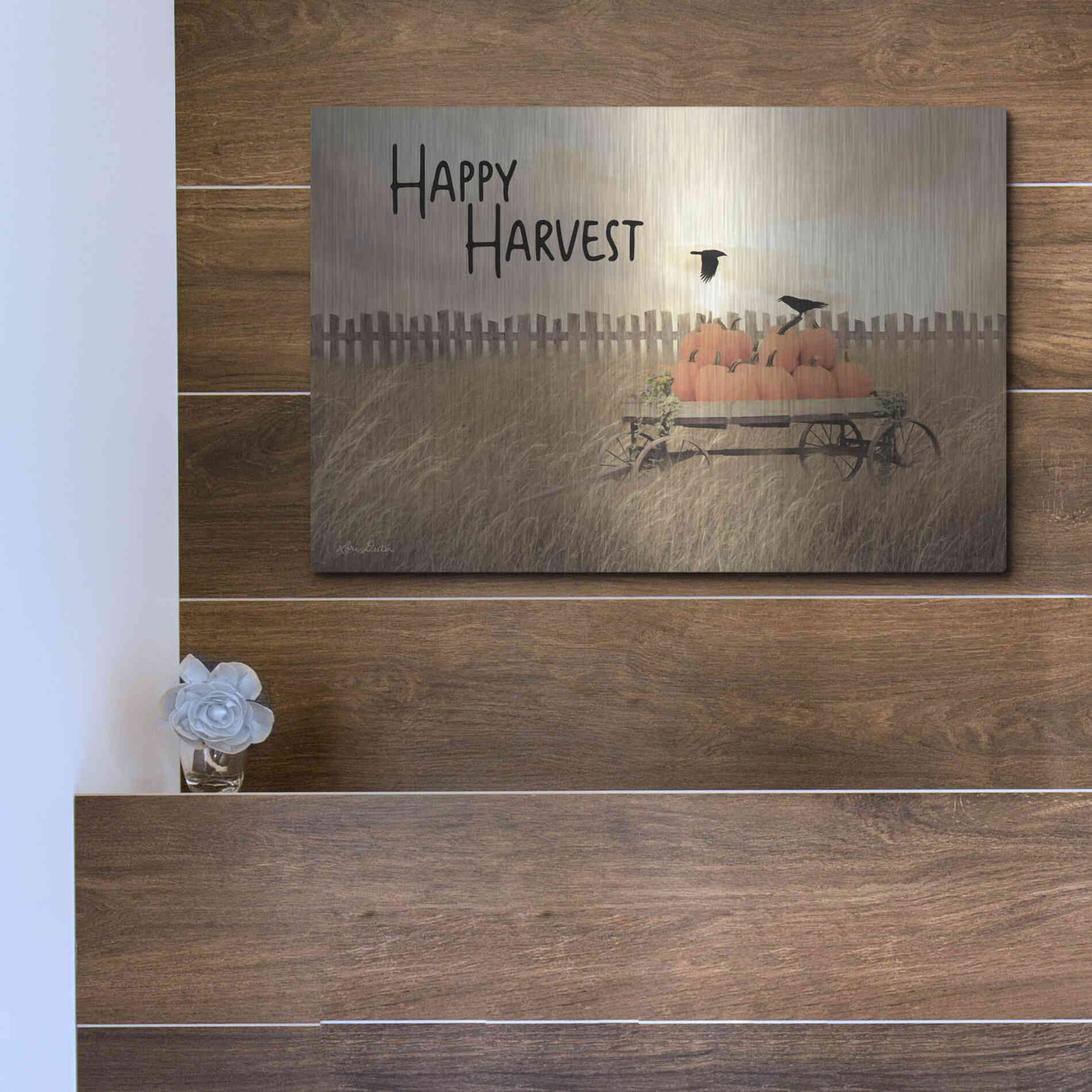 Luxe Metal Art 'Happy Harvest' by Lori Deiter, Metal Wall Art,16x12