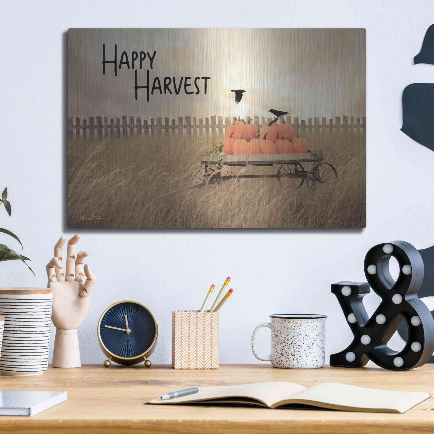 Luxe Metal Art 'Happy Harvest' by Lori Deiter, Metal Wall Art,16x12