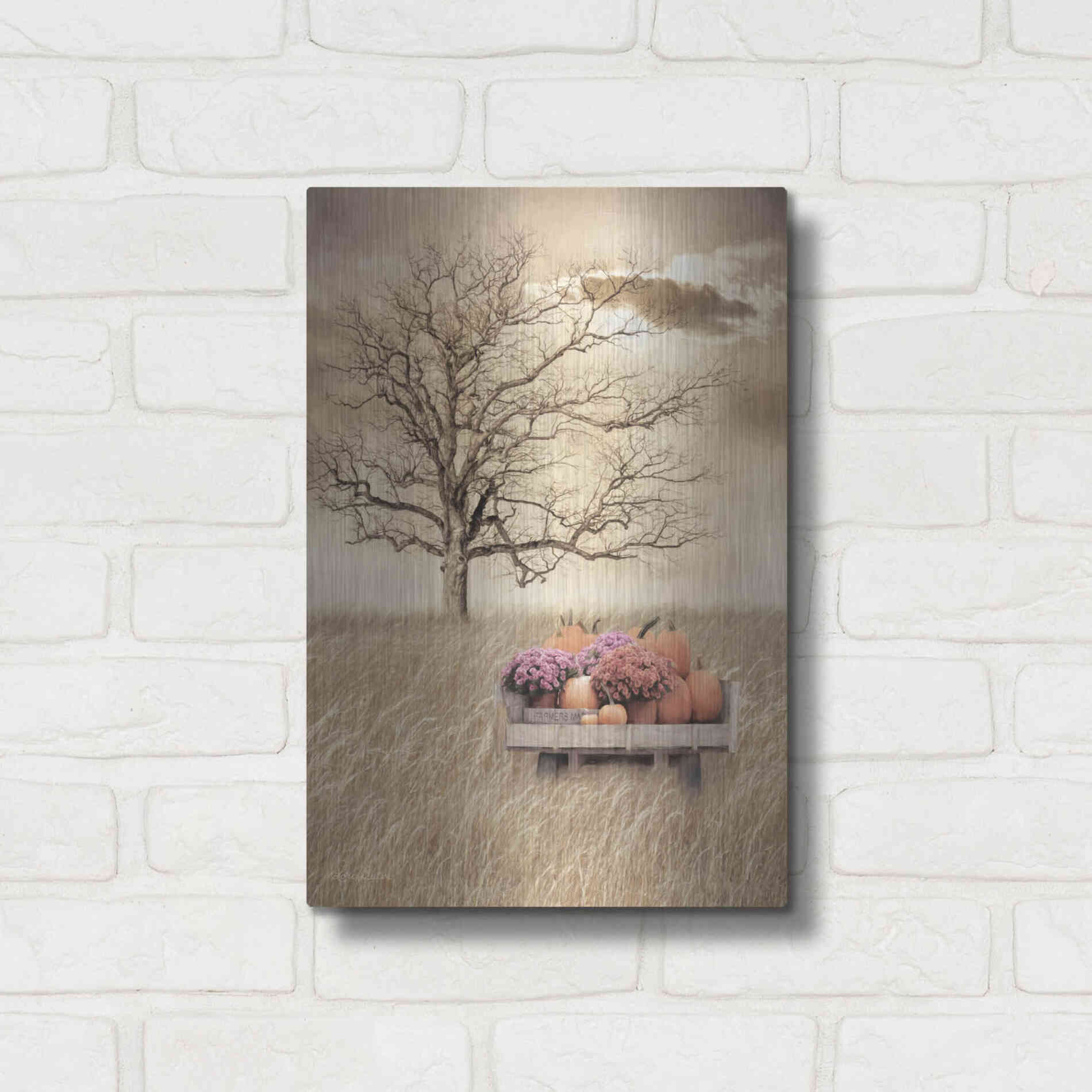 Luxe Metal Art 'Fall Wagon' by Lori Deiter, Metal Wall Art,12x16