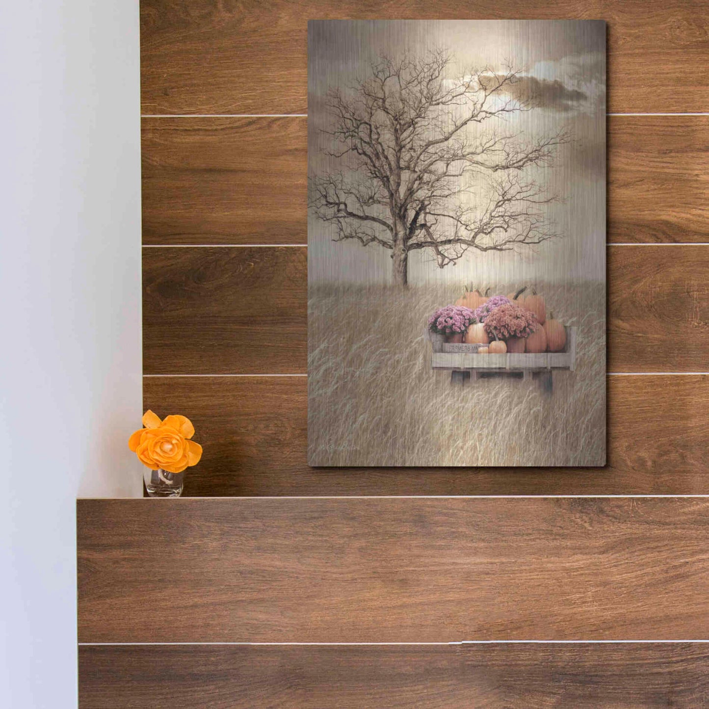 Luxe Metal Art 'Fall Wagon' by Lori Deiter, Metal Wall Art,12x16