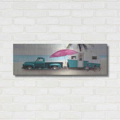 Luxe Metal Art 'Beach Camping with Bike' by Lori Deiter, Metal Wall Art,36x12