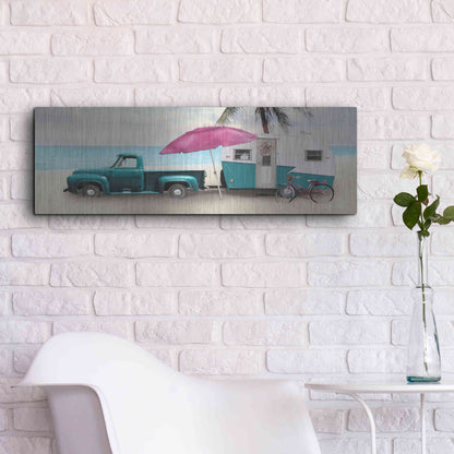 Luxe Metal Art 'Beach Camping with Bike' by Lori Deiter, Metal Wall Art,36x12