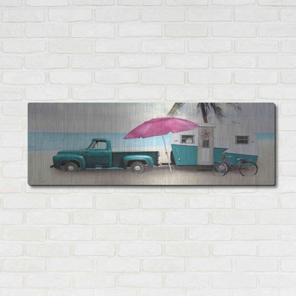 Luxe Metal Art 'Beach Camping with Bike' by Lori Deiter, Metal Wall Art,48x16