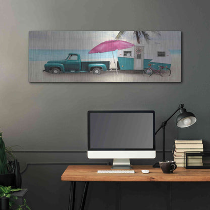 Luxe Metal Art 'Beach Camping with Bike' by Lori Deiter, Metal Wall Art,48x16