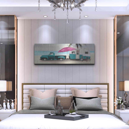 Luxe Metal Art 'Beach Camping with Bike' by Lori Deiter, Metal Wall Art,48x16